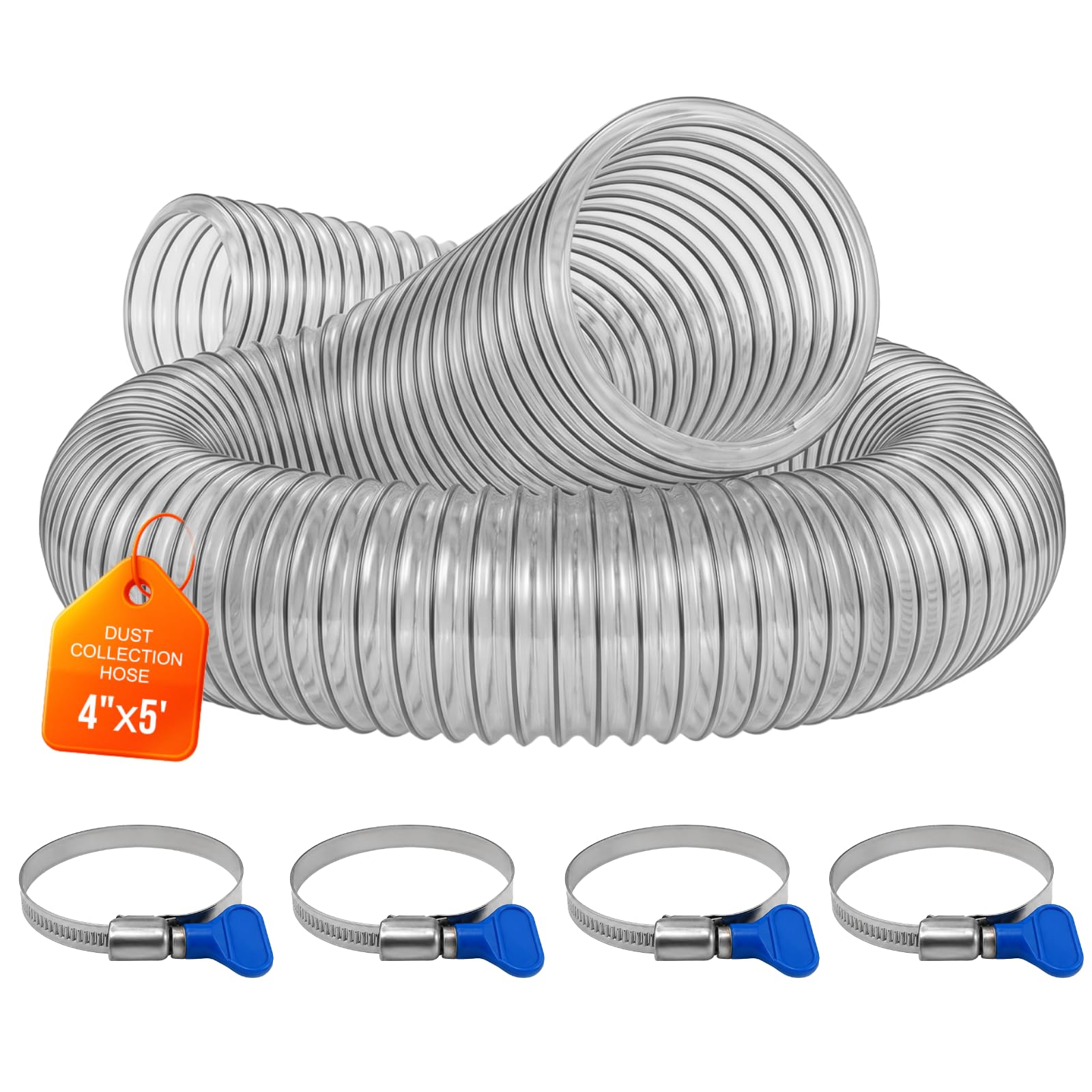 4"x5' Clear PVC Dust Collection Hose