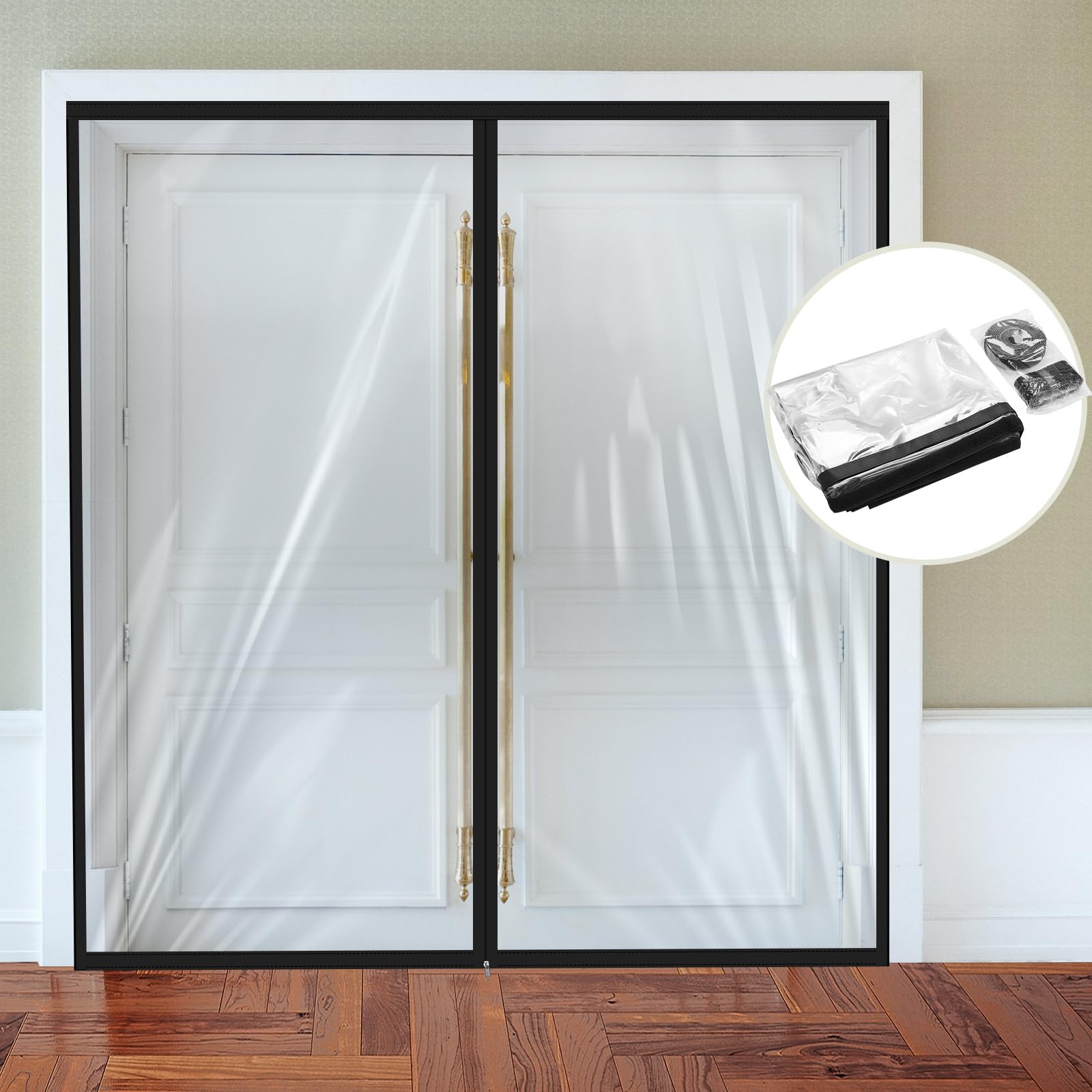 Zipper 72 x 80 Inch Dust Barrier Door Kit Construction Door Barrier 6 x 6.7 ft Reusable Plastic Curtain Cover Containment Standard Doorway Temporary Wall Screen Sheeting for Bathroom Hallway