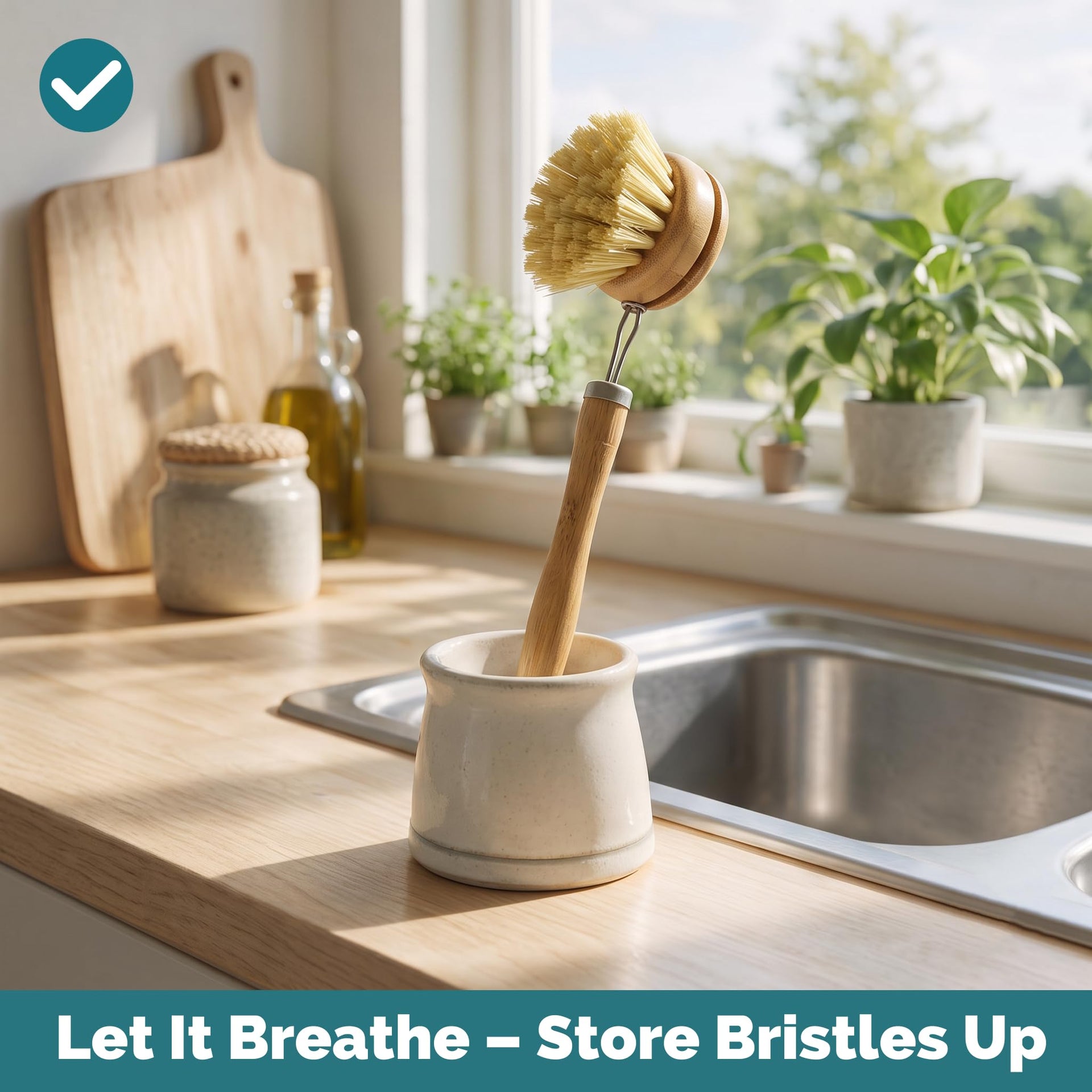 Bamboo Dish Brush • 3 Swap Heads & Loofah Sponge • 4 Piece (4 Count)
