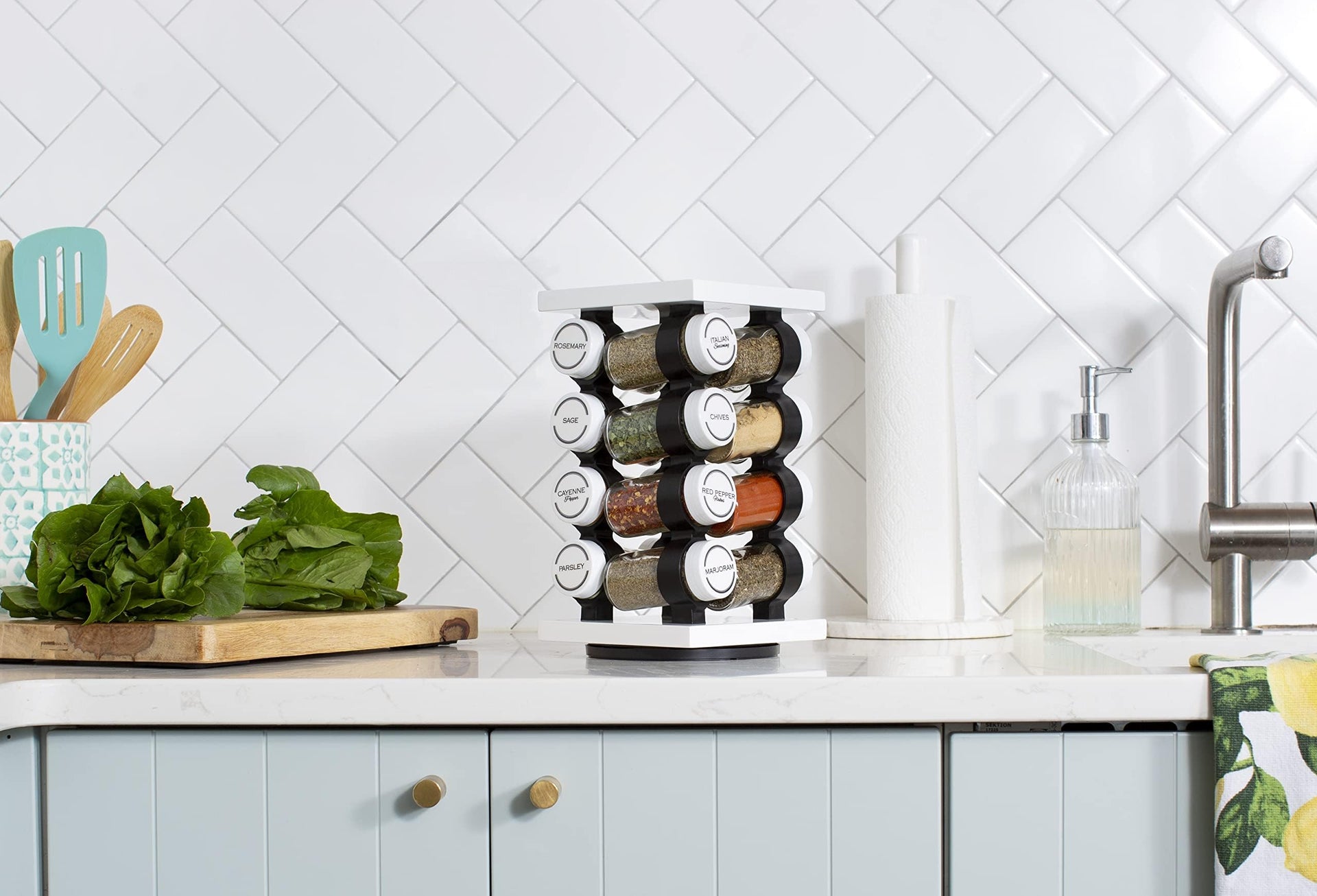 16 Jar Rotating White Spice Rack