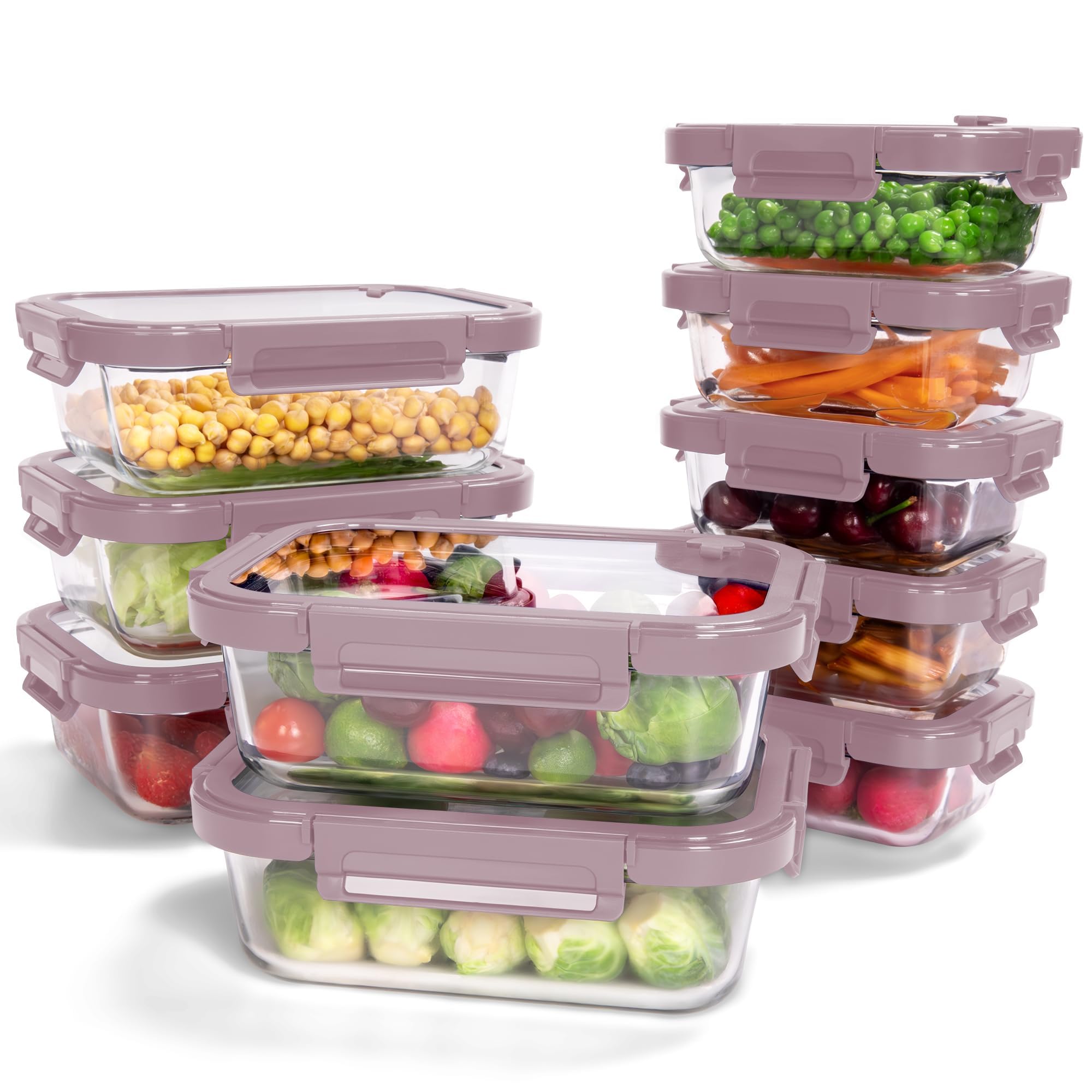 10 Pack Glass Food Storage Containers with Tempered Glass Lids (10 Count)