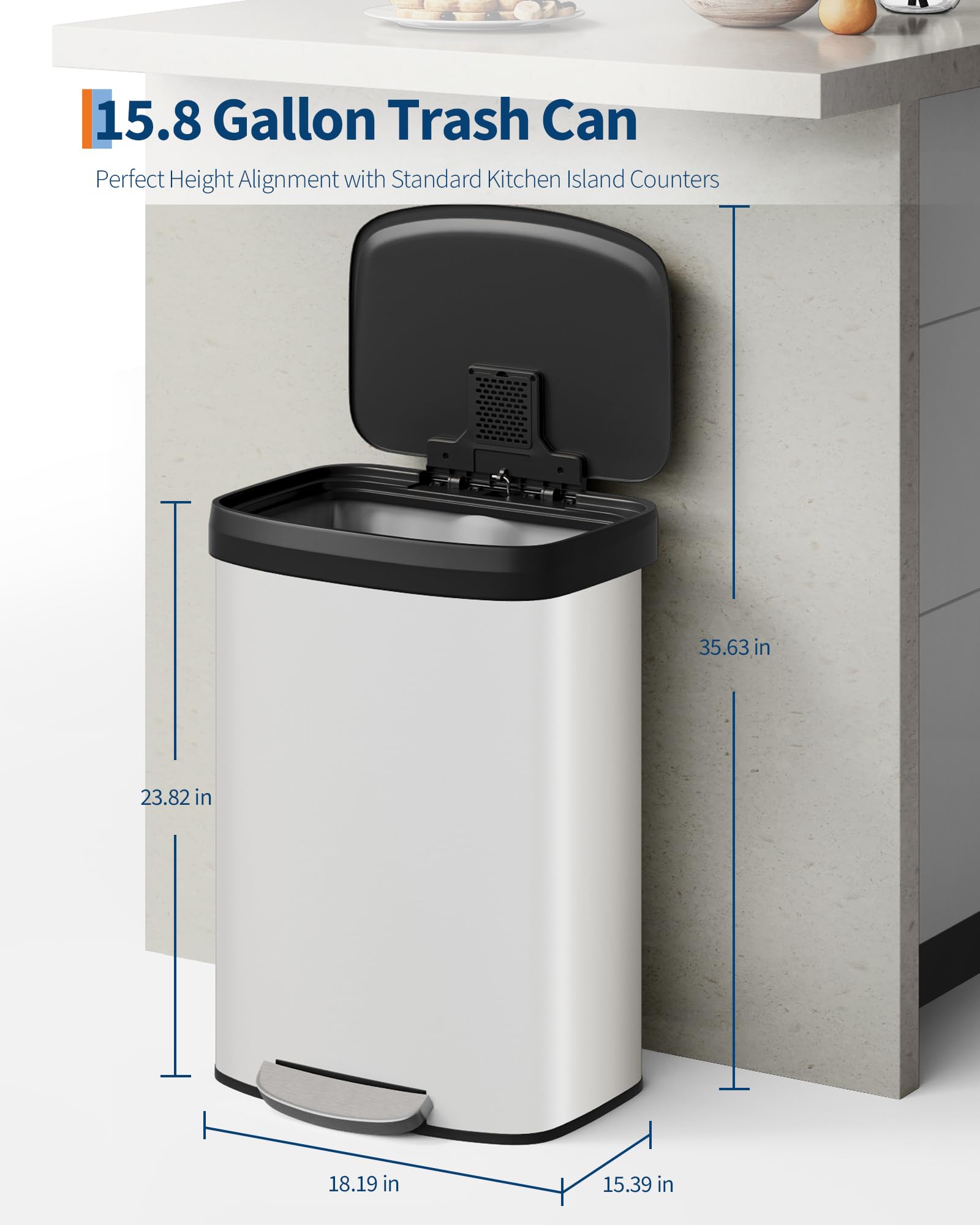 16 gal 60 L Metal Trash Can with Lid
