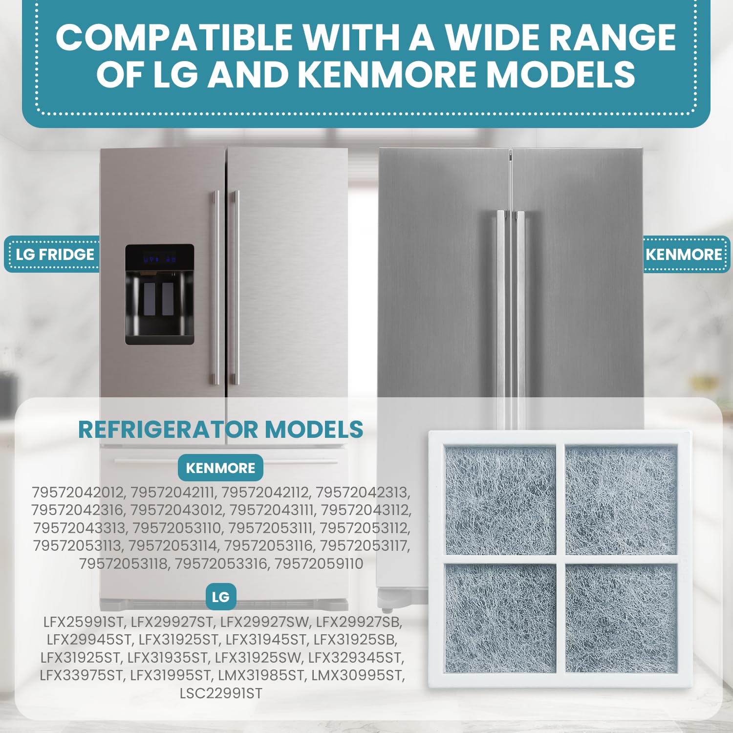 LT120F Refrigerator Air Filter Replacement Compatible with LG & Kenmore 469918 9918 (3 Count)