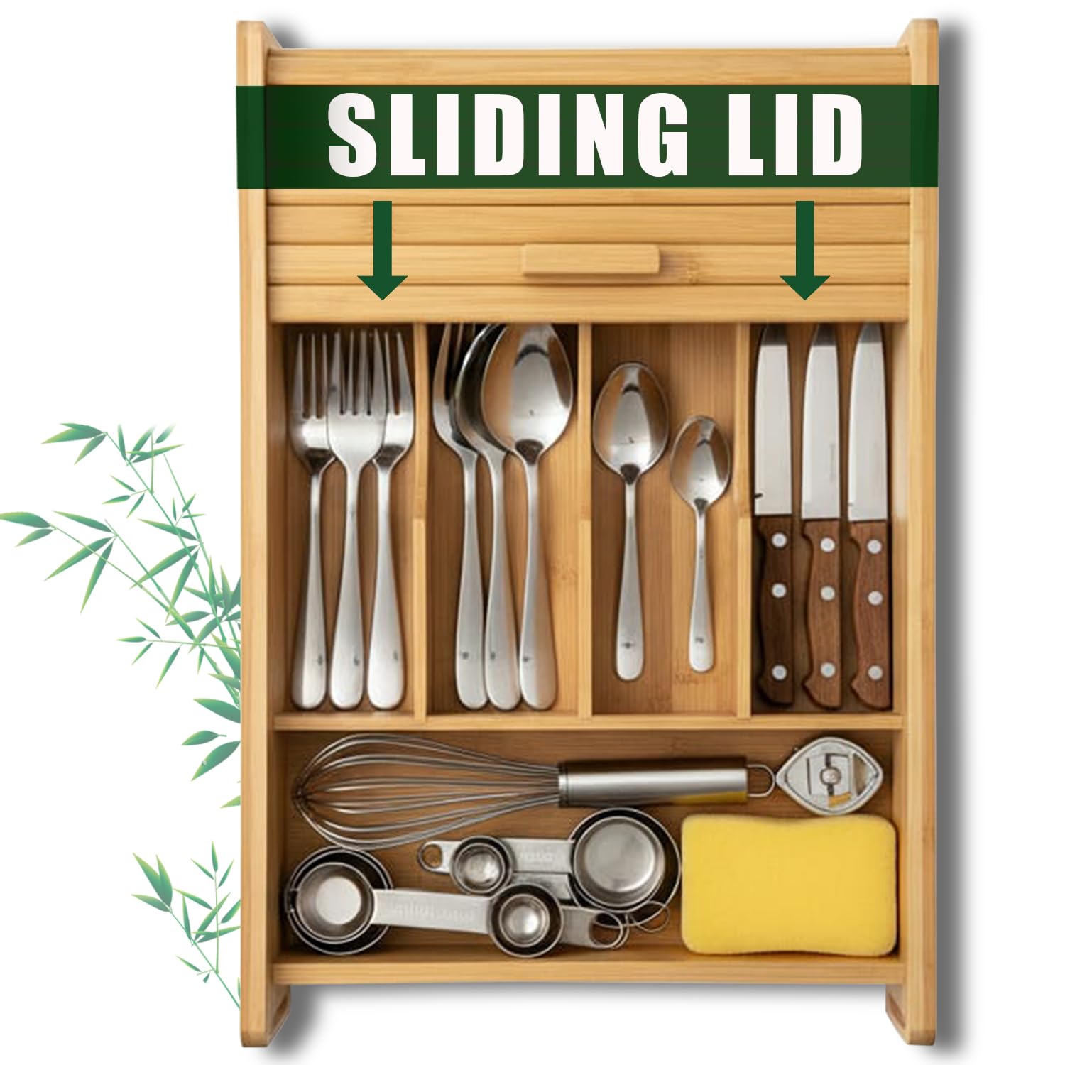 Bamboo Drawer Organizer with Sliding Lid