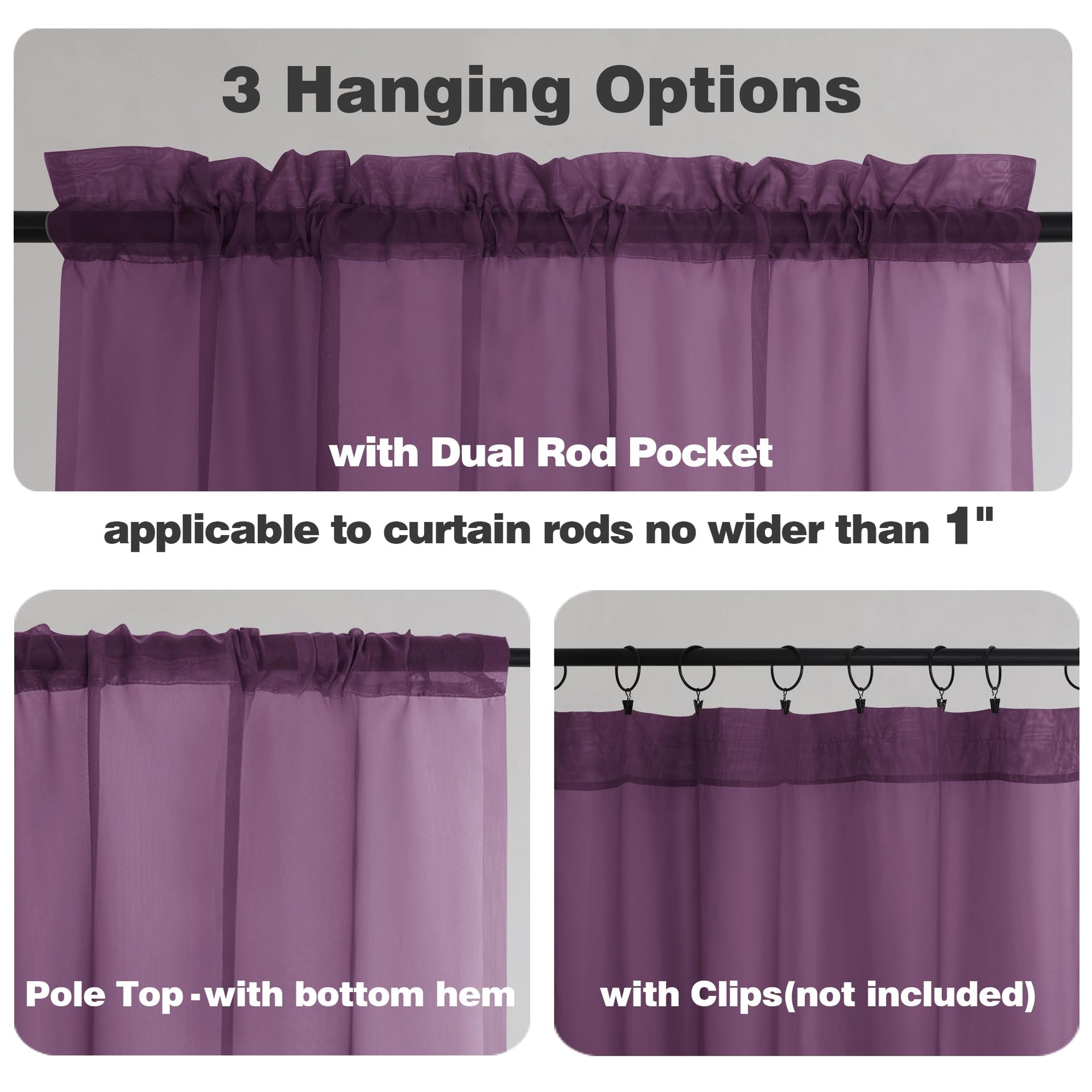 Plum Sheer Curtains 84 Inches Long for Living Room (2 Count)