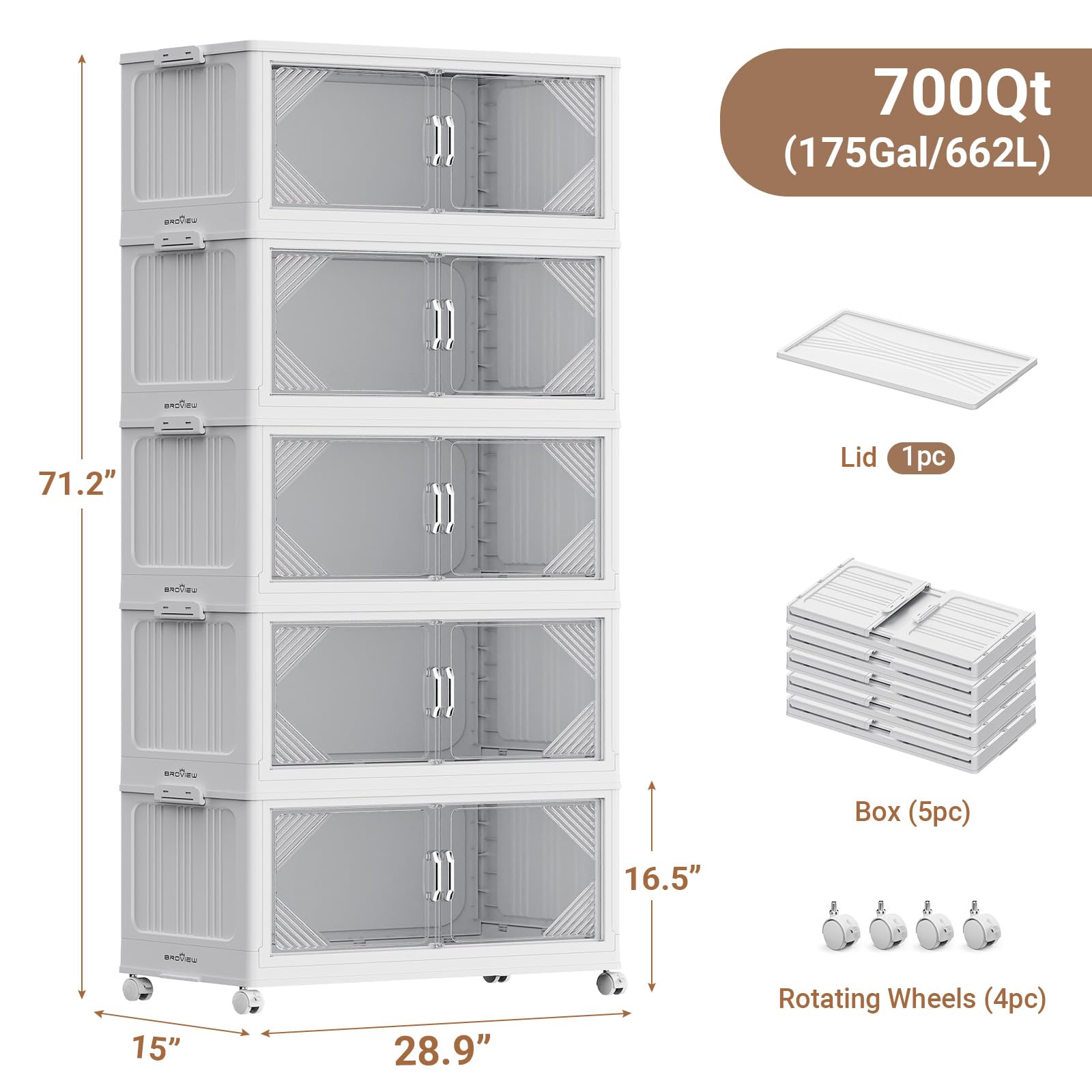 V60 700QT Plastic Stackable Storage Bins with Lid (5 Count)