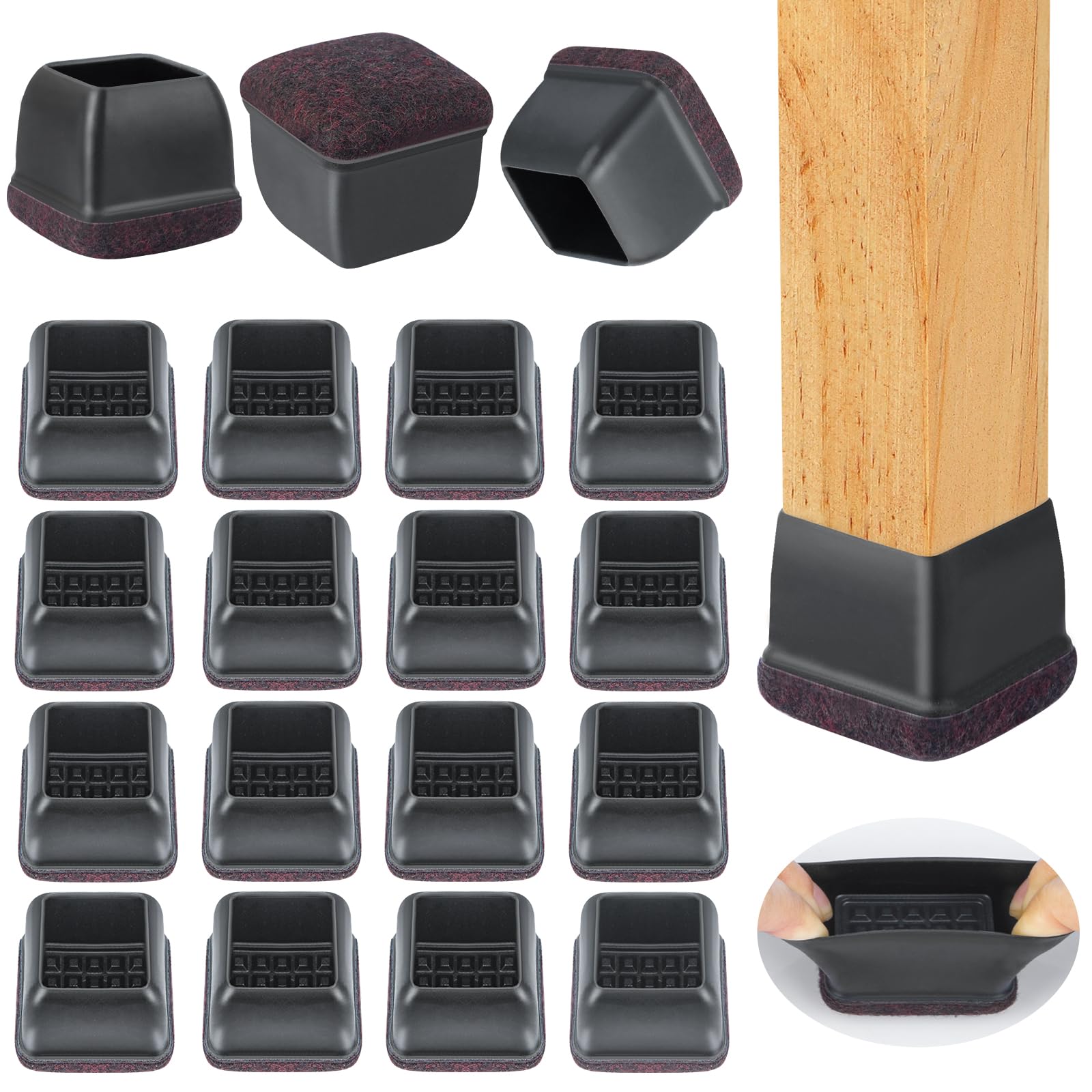 24 Pcs Extra Large Square Silicone Chair Leg Floor Protectors (24 Count)