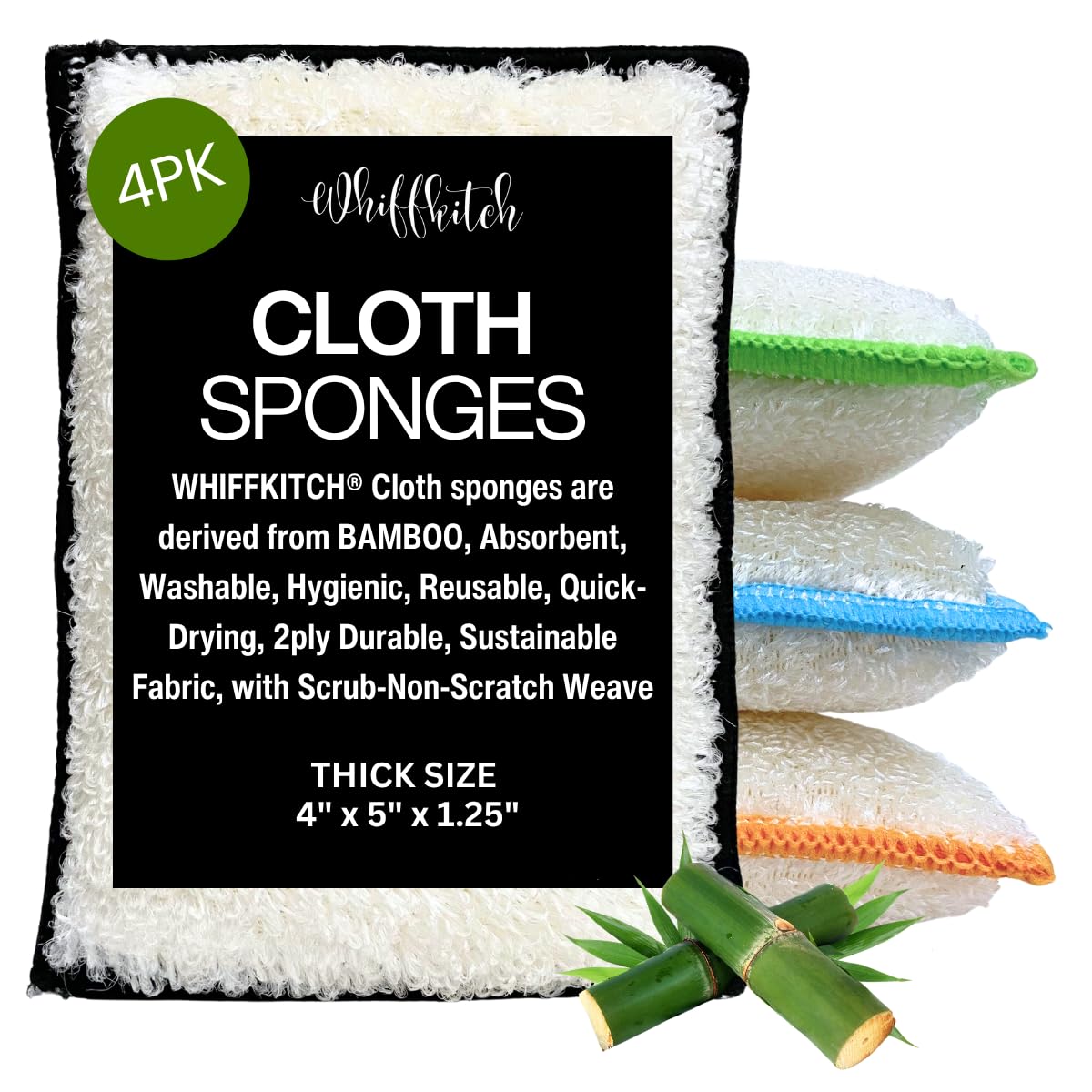 Cloth Kitchen Sponges Scrub Reusable Durable 4pk 4x5x1.25in