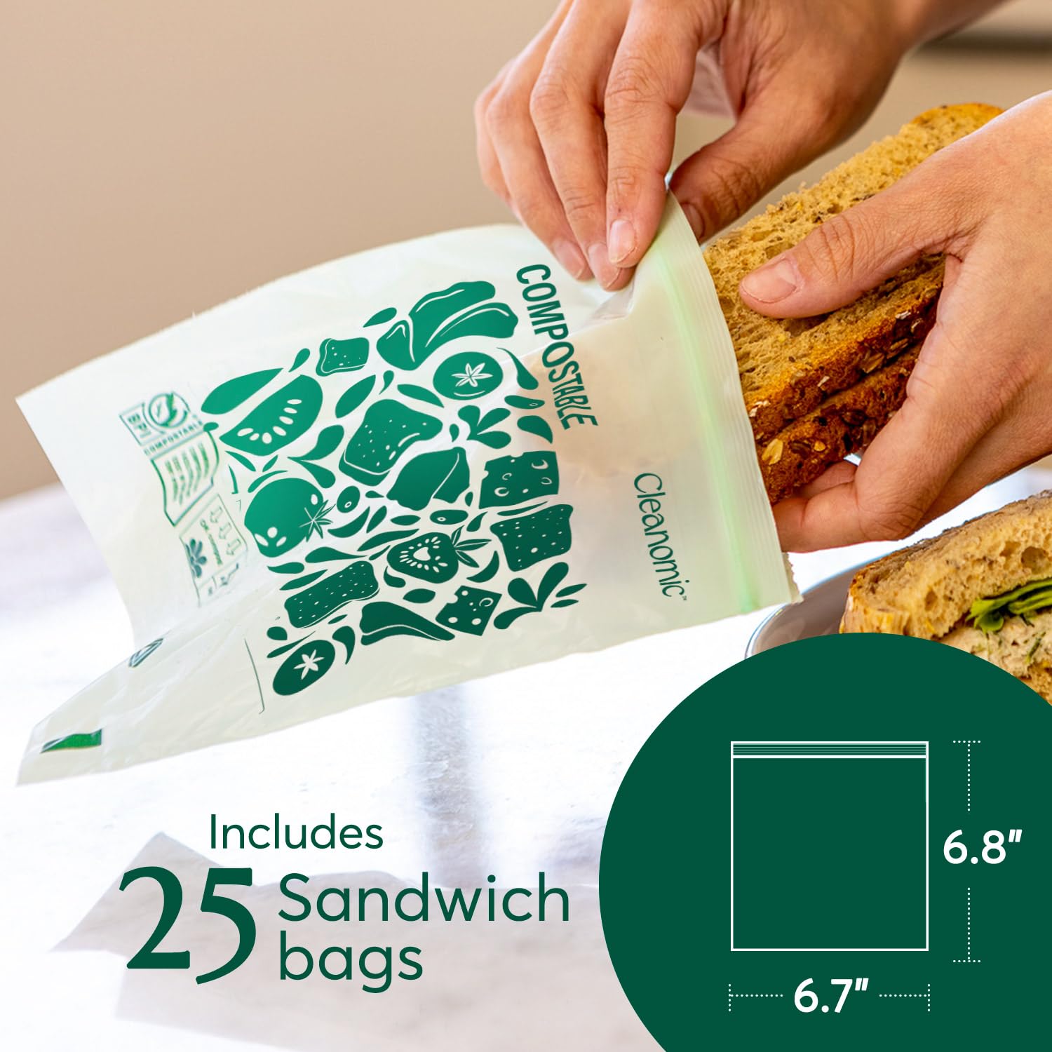 Compostable Zip Sandwich Bags (125 Count)