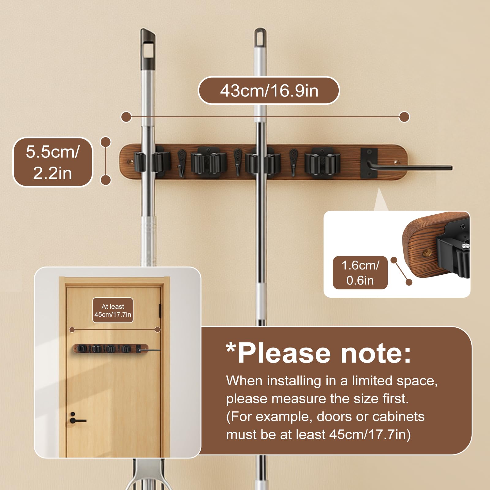 Broom Holder Wall Mount With Vacuum Cleaner Holder