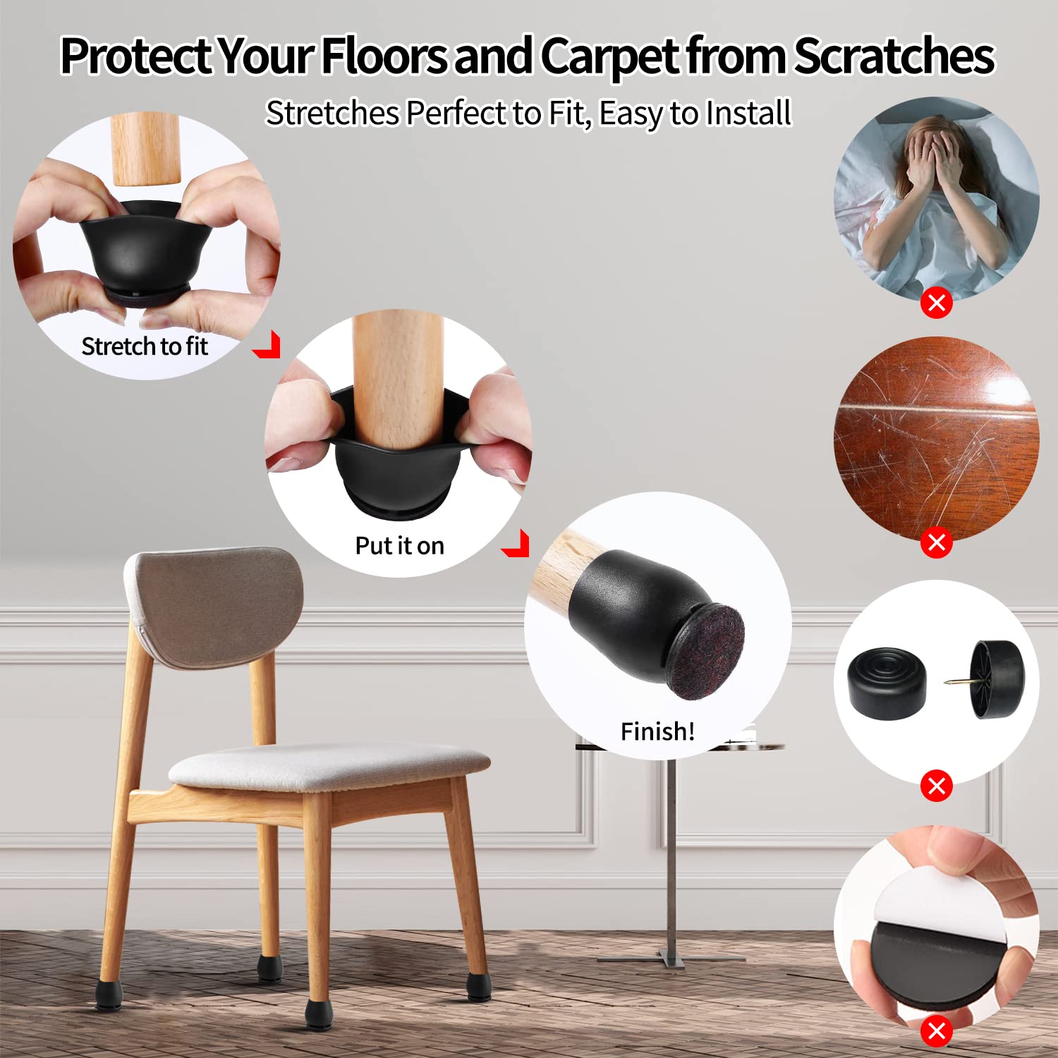 24 Pcs Round Silicone Chair Leg Floor Protectors for Wood Floors (24 Count)