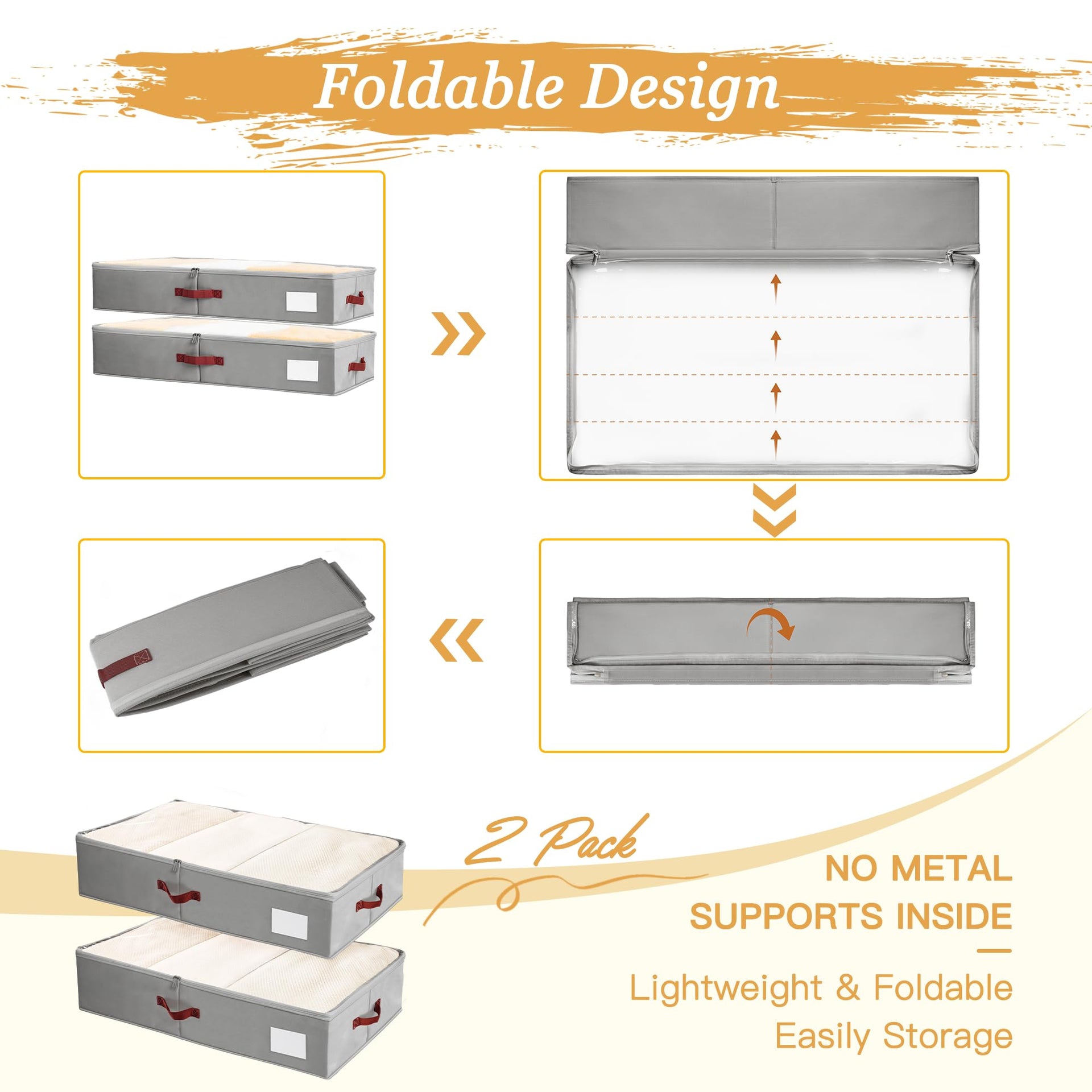Under Bed Storage Bins with Clear PVC Lids (2 Count)