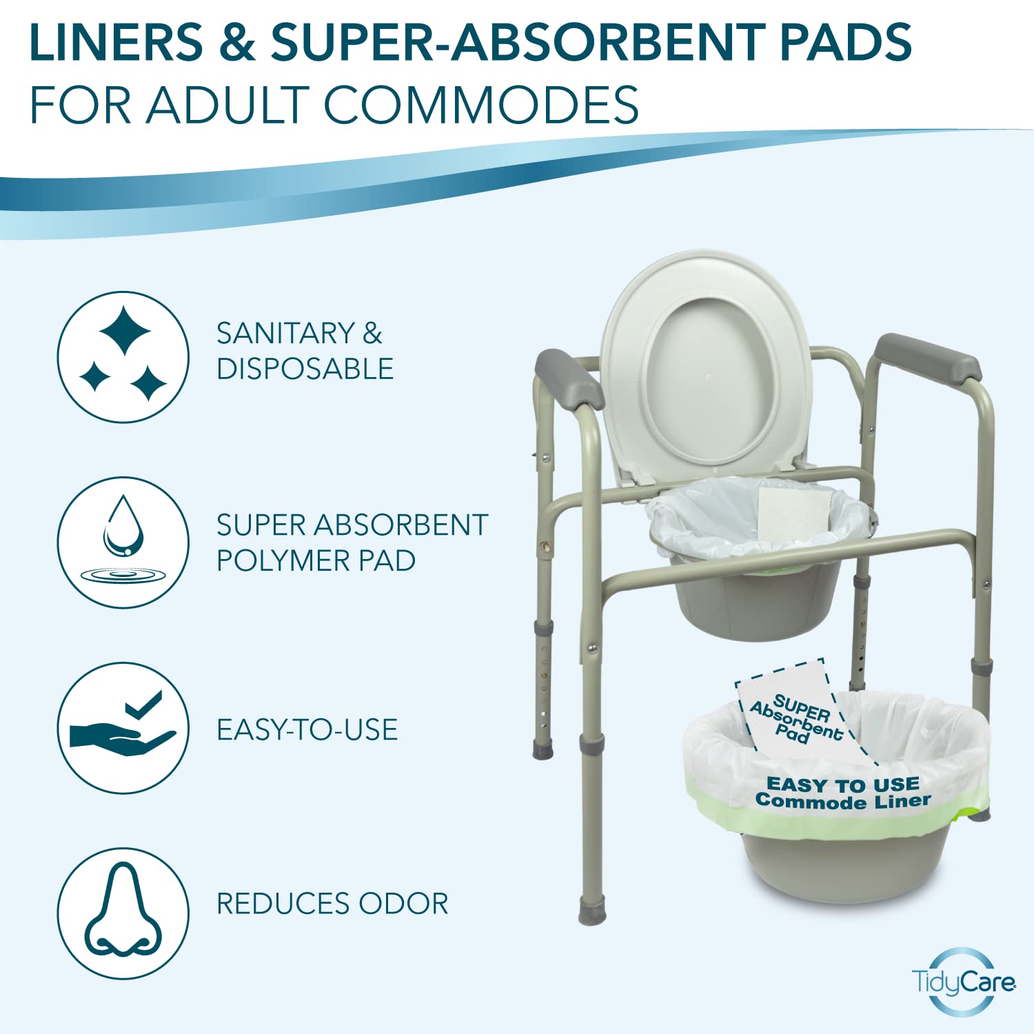 Disposable Bedside Commode Liners and Pads for Portable Toilet Chair Seat Bucket and Bedpan (96 Count)
