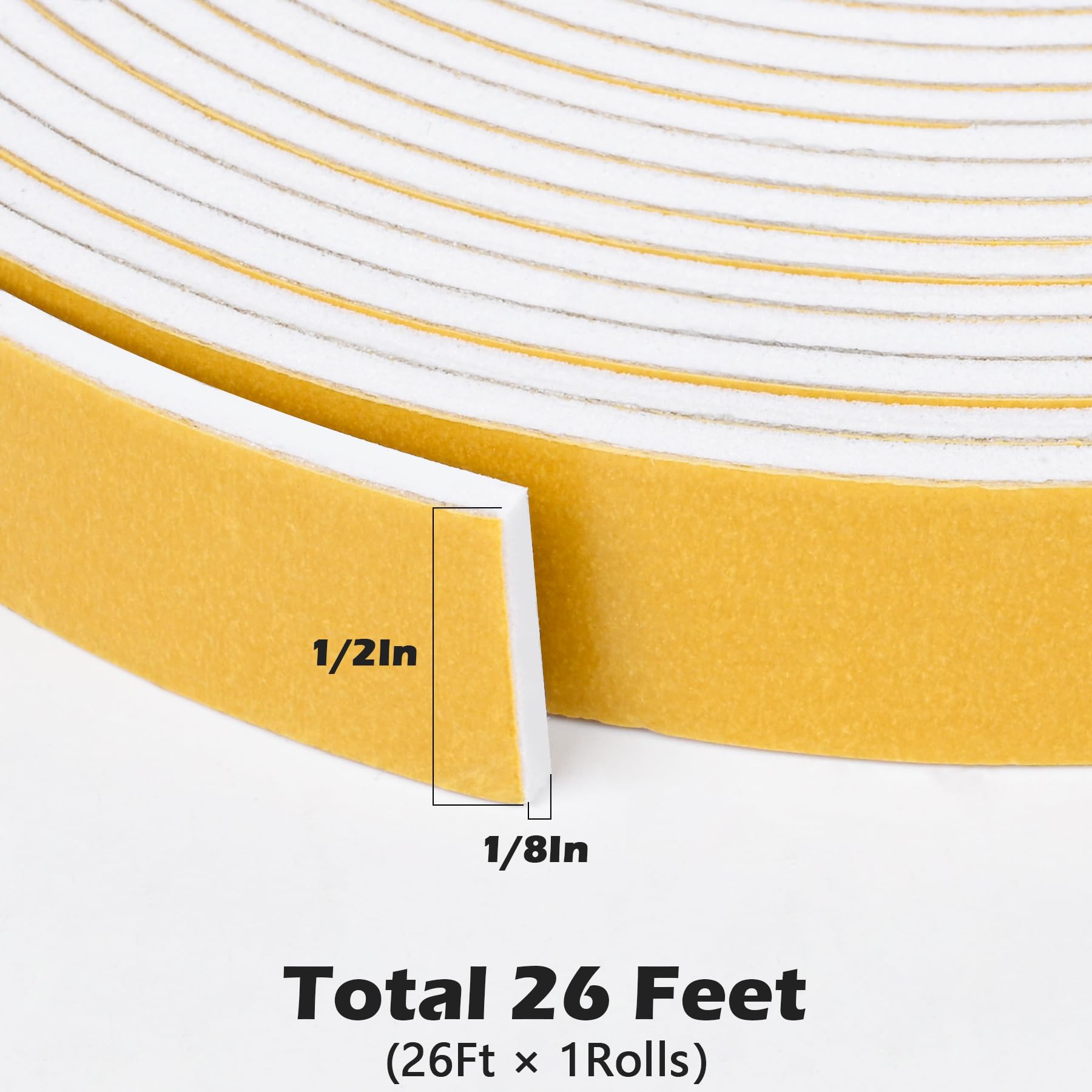 White Door Window Weather Stripping Self Adhesive Foam Tape High Density Foam Sealing Strip Window Insulation Weatherproof Gasket Tape for Doors and Windows (26 Foot)