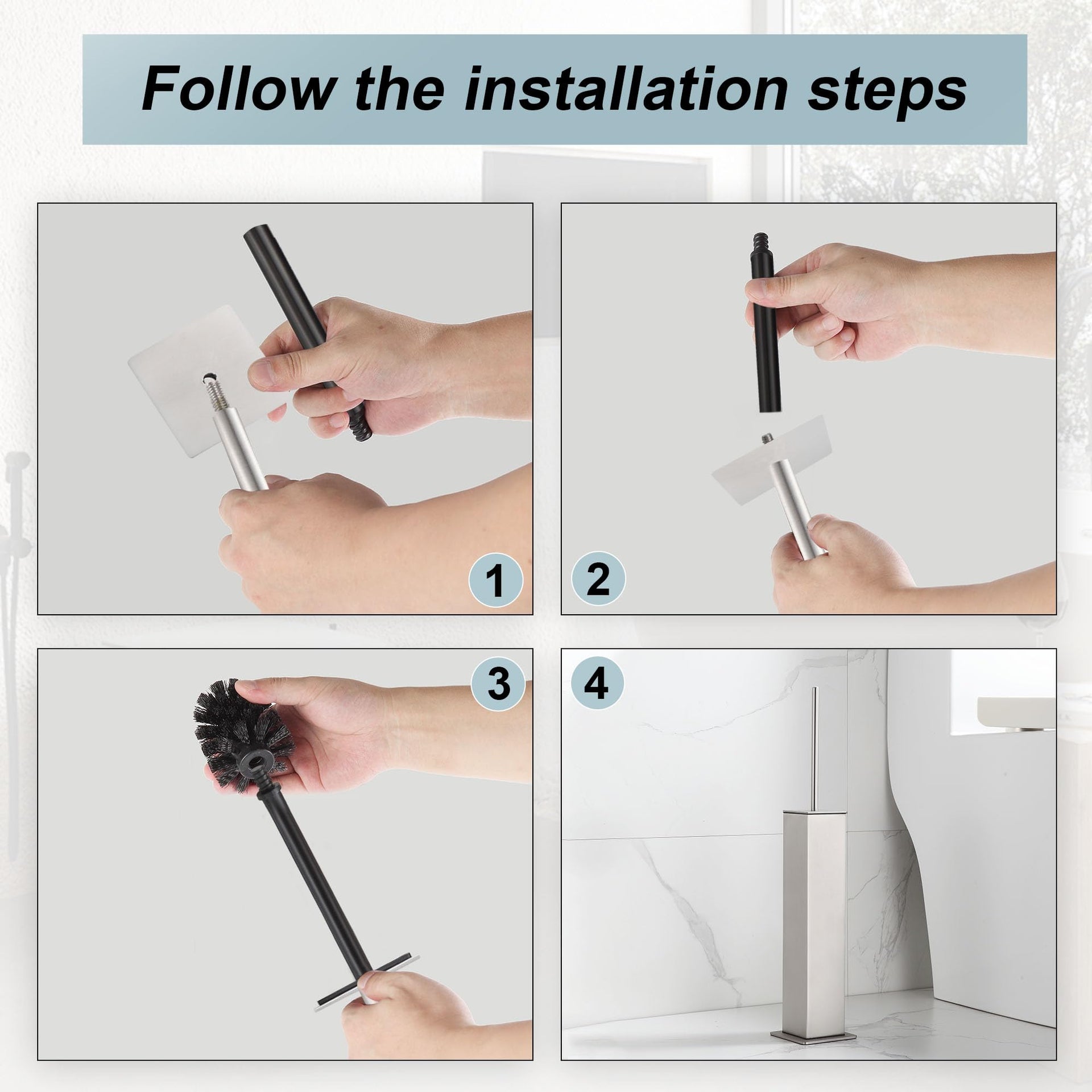 Brushed Nickel Toilet Brush and Holder