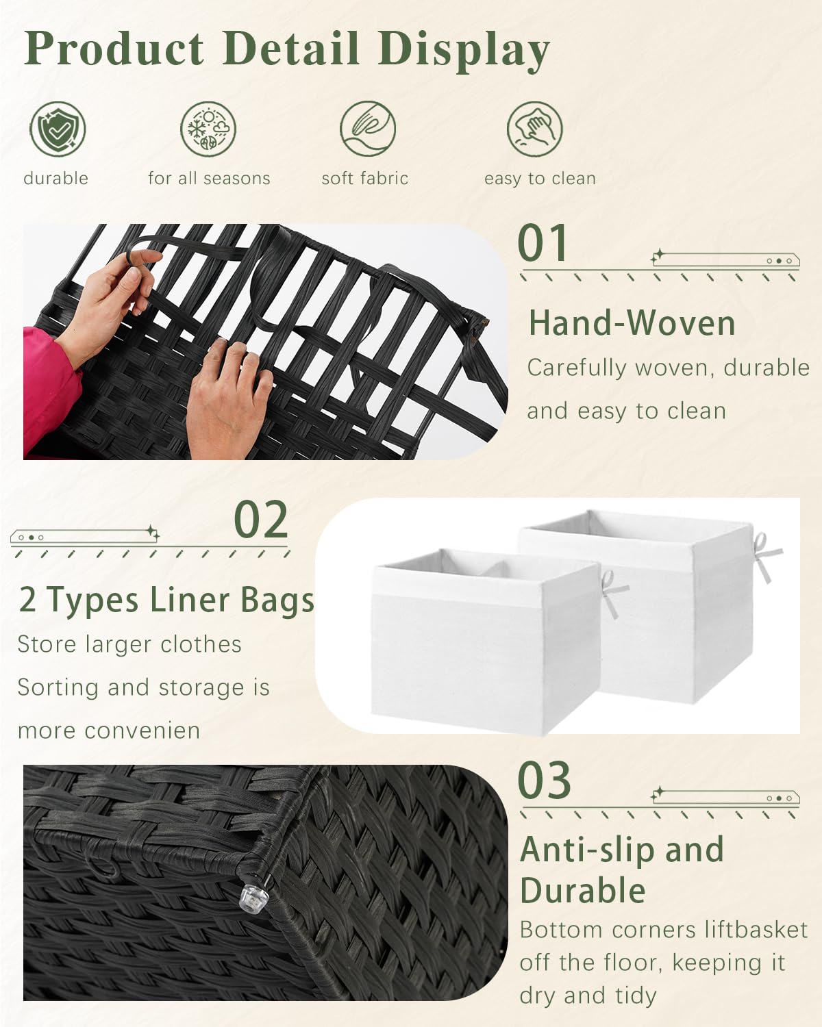 Storage Basket with Lid PE Rattan Woven Storage Bins