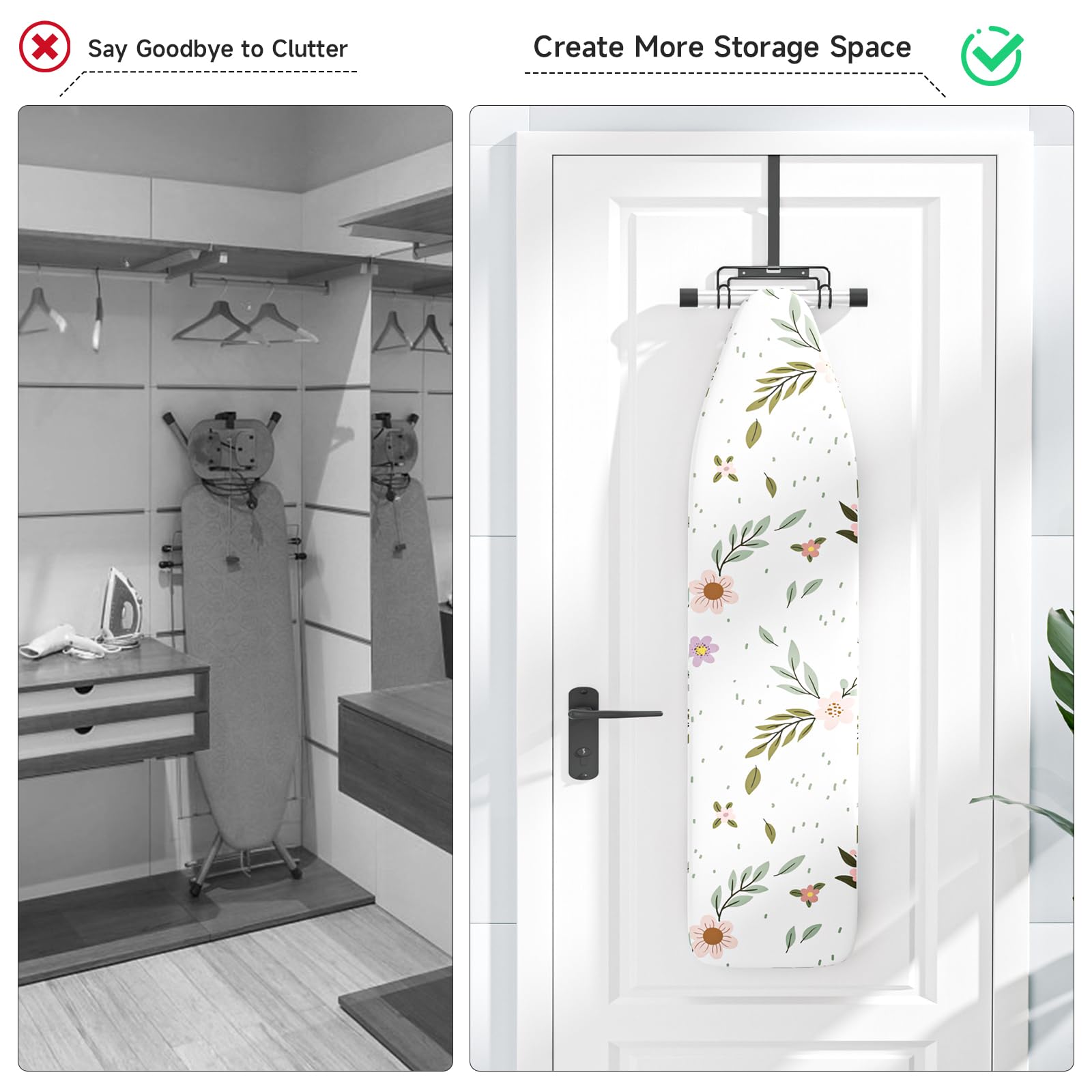 Over The Door & Wall Mount Ironing Board Hanger with Removable Hook