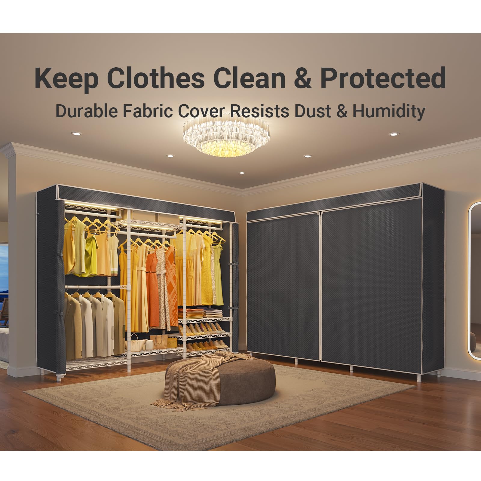 V5LC Garment Rack Heavy Duty Covered with Dimmable LED Light