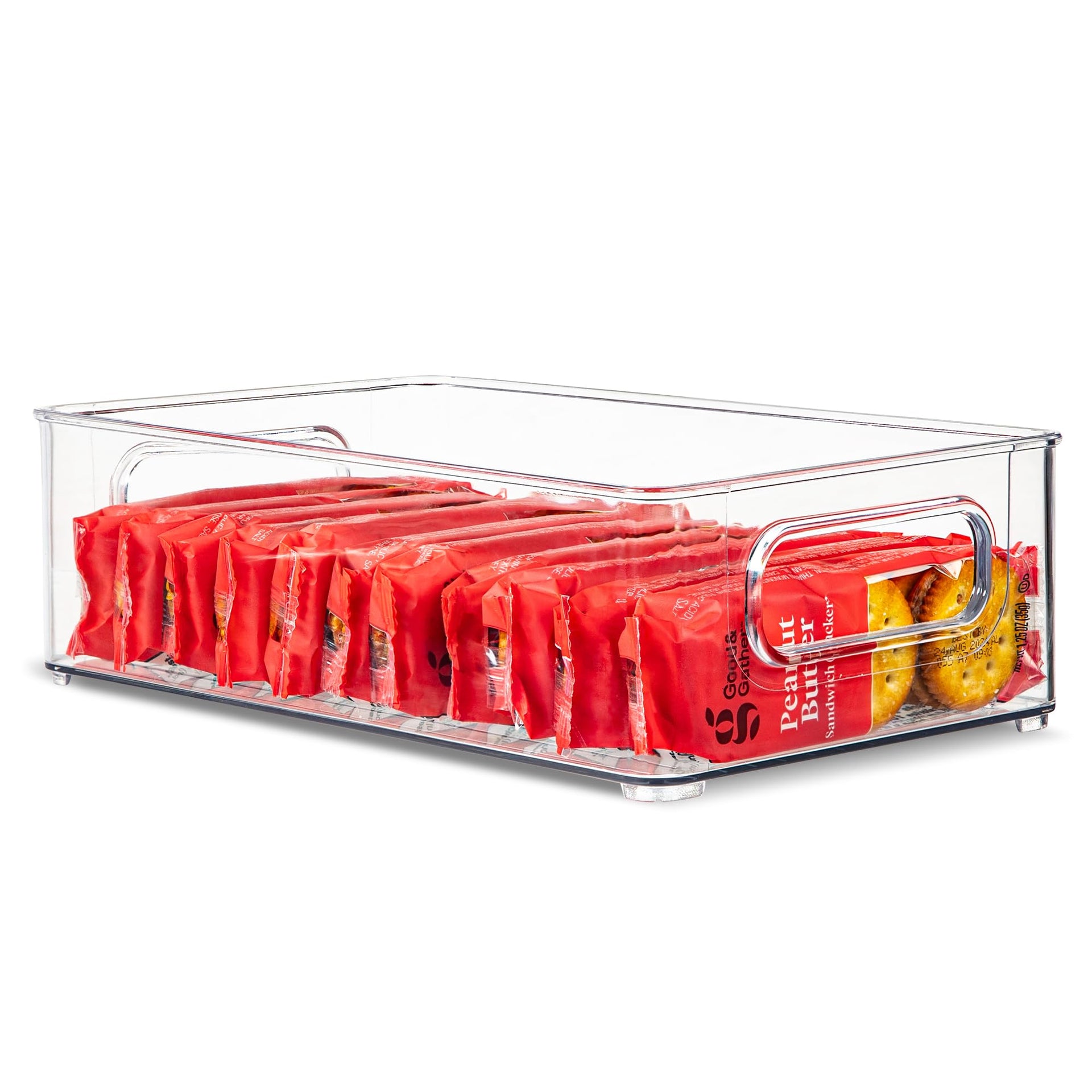 Plastic Food Storage Clear Container Bin with Handles for Organizing Kitchen