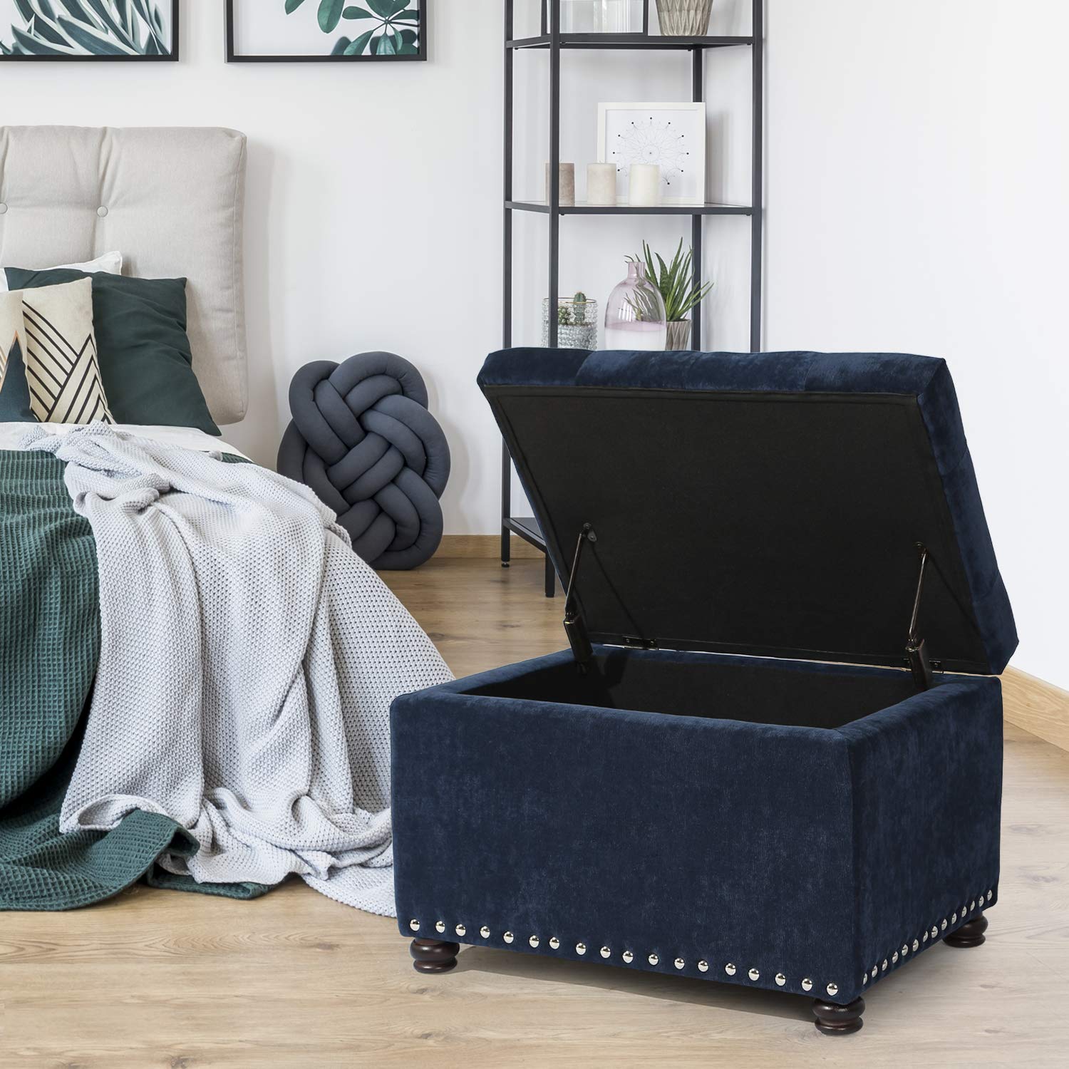 24" Ottoman with Storage for Living Room Rectangular Fabric Tufted Bench Footrest