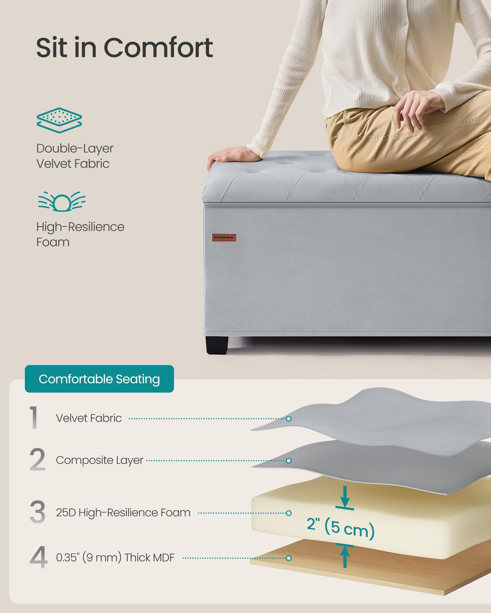 Velvet Storage Ottoman Bench