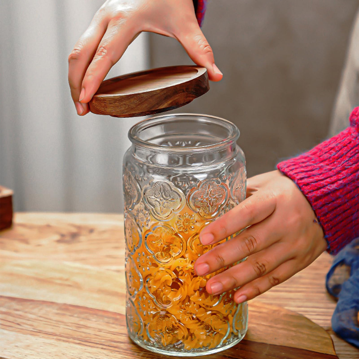 34 OZ 2 PCS Glass Storage Jar with Airtight Bamboo Wooden Lids