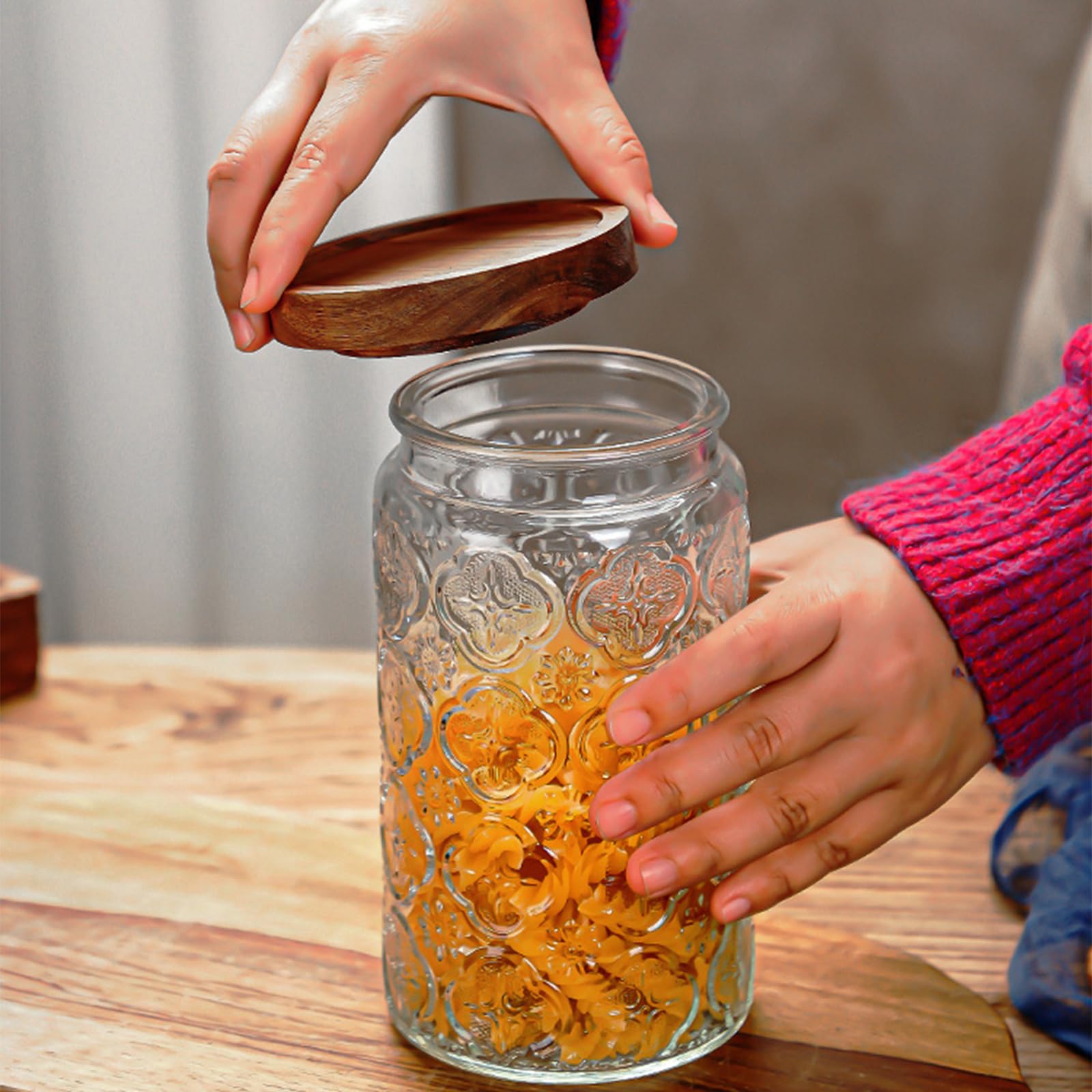 34 OZ 2 PCS Glass Storage Jar with Airtight Bamboo Wooden Lids