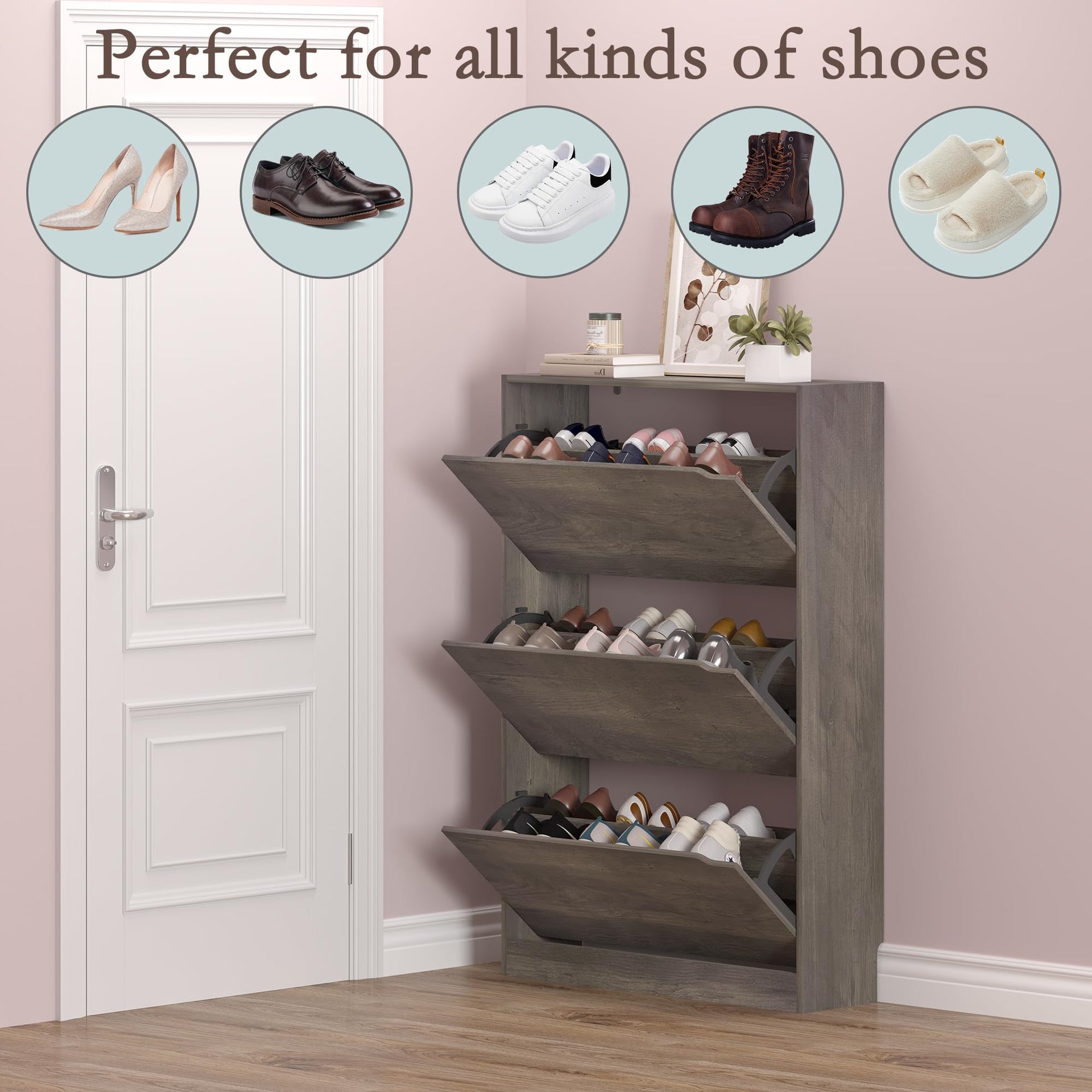 Shoe Cabinet with 3 Flip Drawers