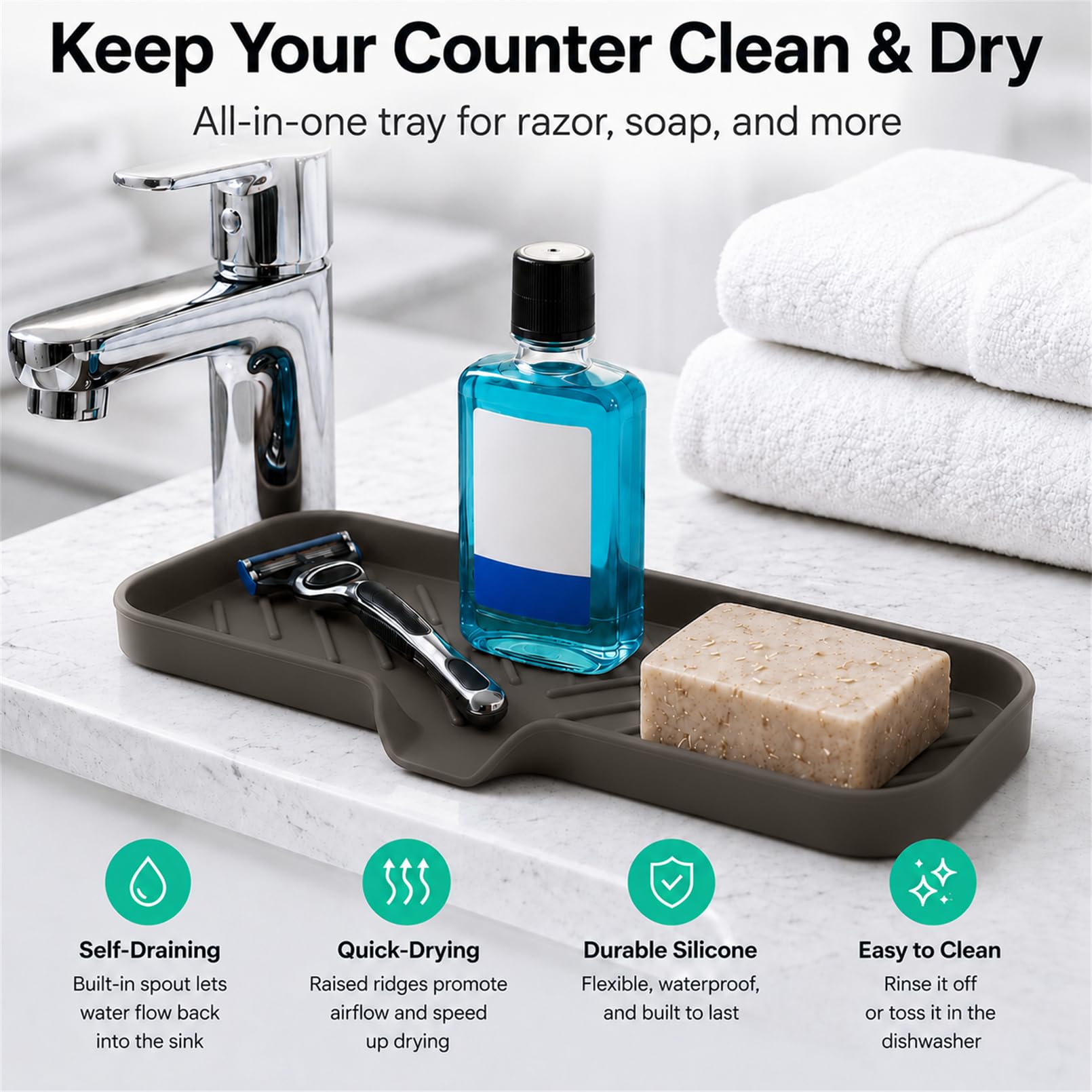 Silicone Soap Dish with Drain Spout