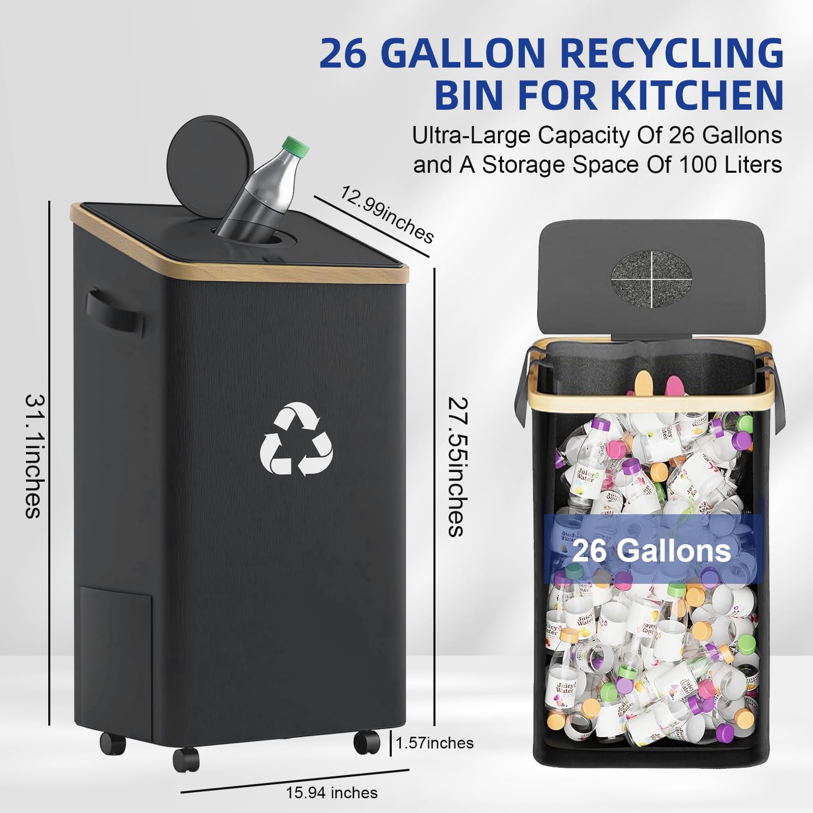 26 Gallon Kitchen Recycling Bin with Lid