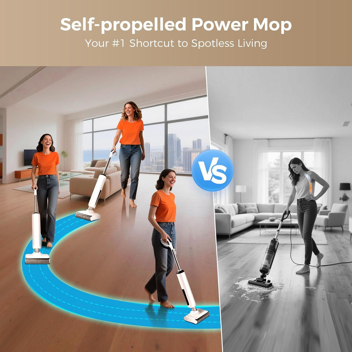 Wet Dry Vacuum Cleaner, 180°Lie-Flat Vacuum Mop All in One with Auto Self-Cleaning, Smart Floor Cleaner Machine for Hard Floor, 35 Mins Runtime, Edge Cleaning, Self-Propelled Vacuum Mop Combo - ModHome Supplies