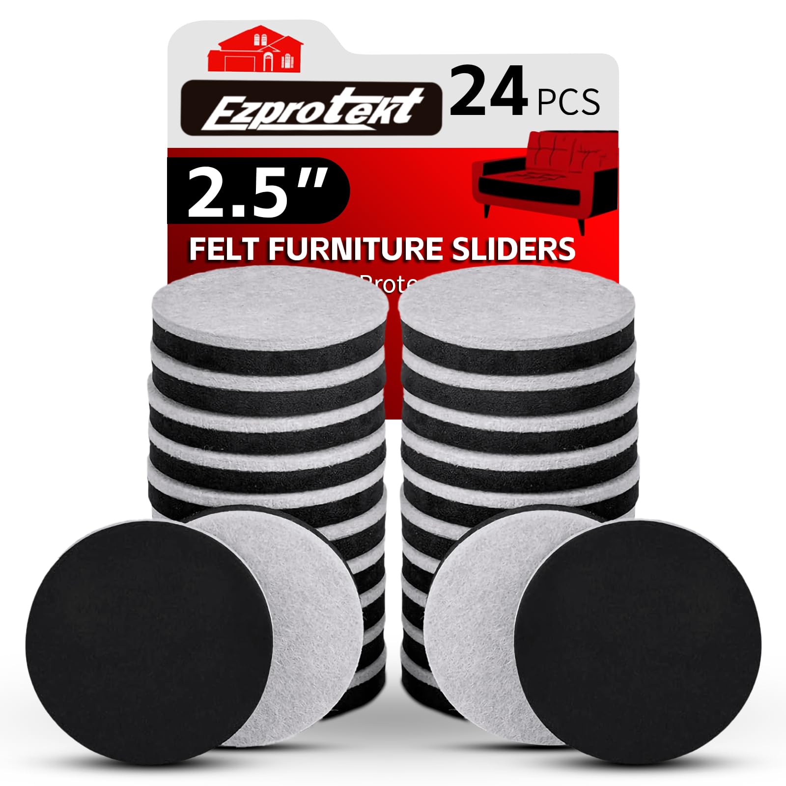 24 PCS 2.5" Felt Furniture Movers Sliders for Hardwood Floors (24 Count)