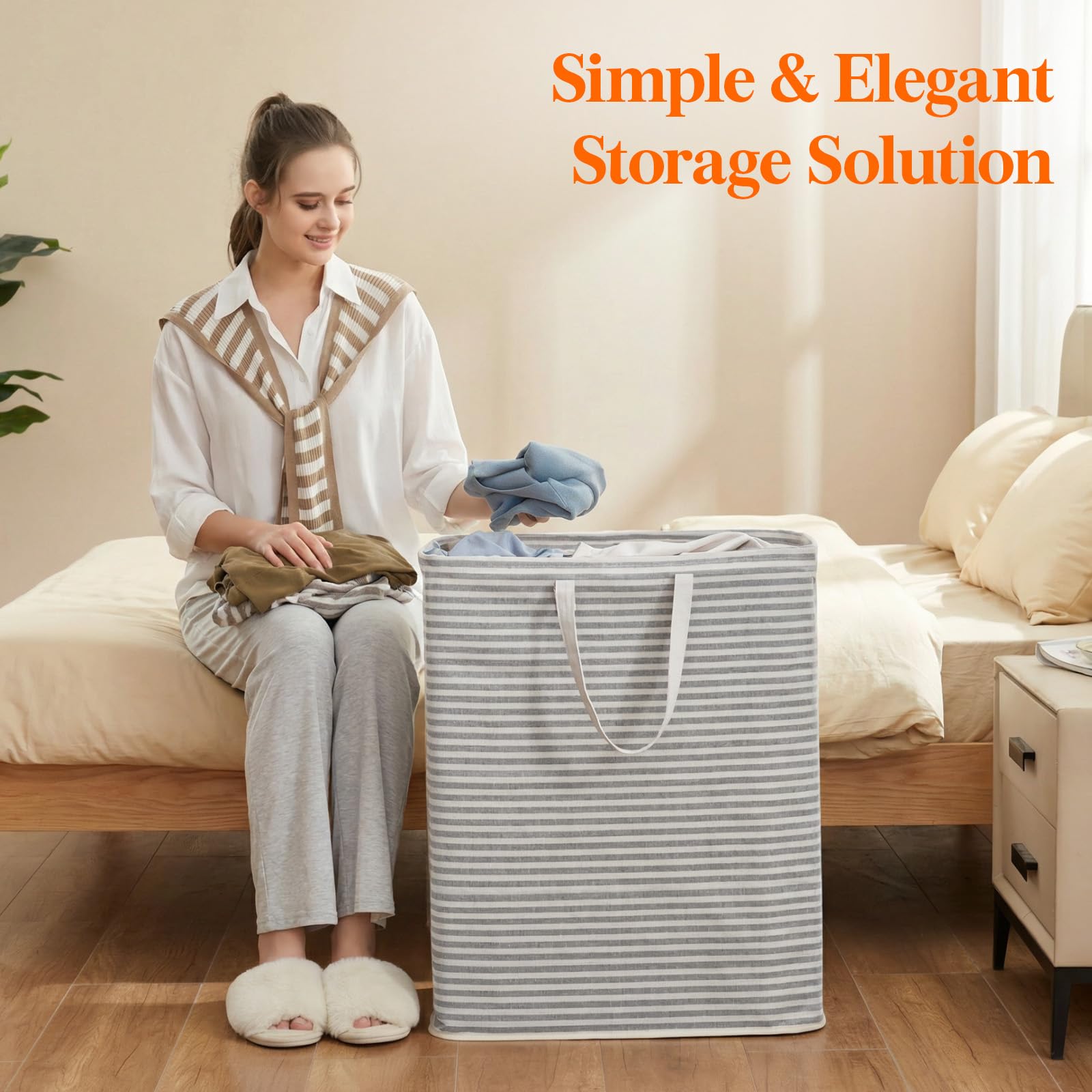 125L Large Collapsible Laundry Basket with Extended Handles