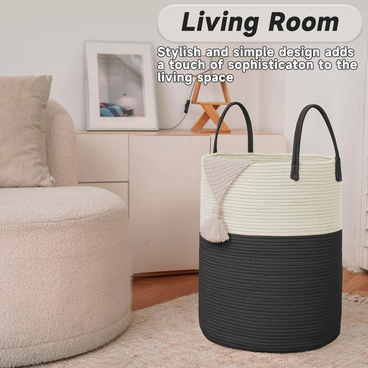 60L Cotton Rope Laundry Basket Hamper