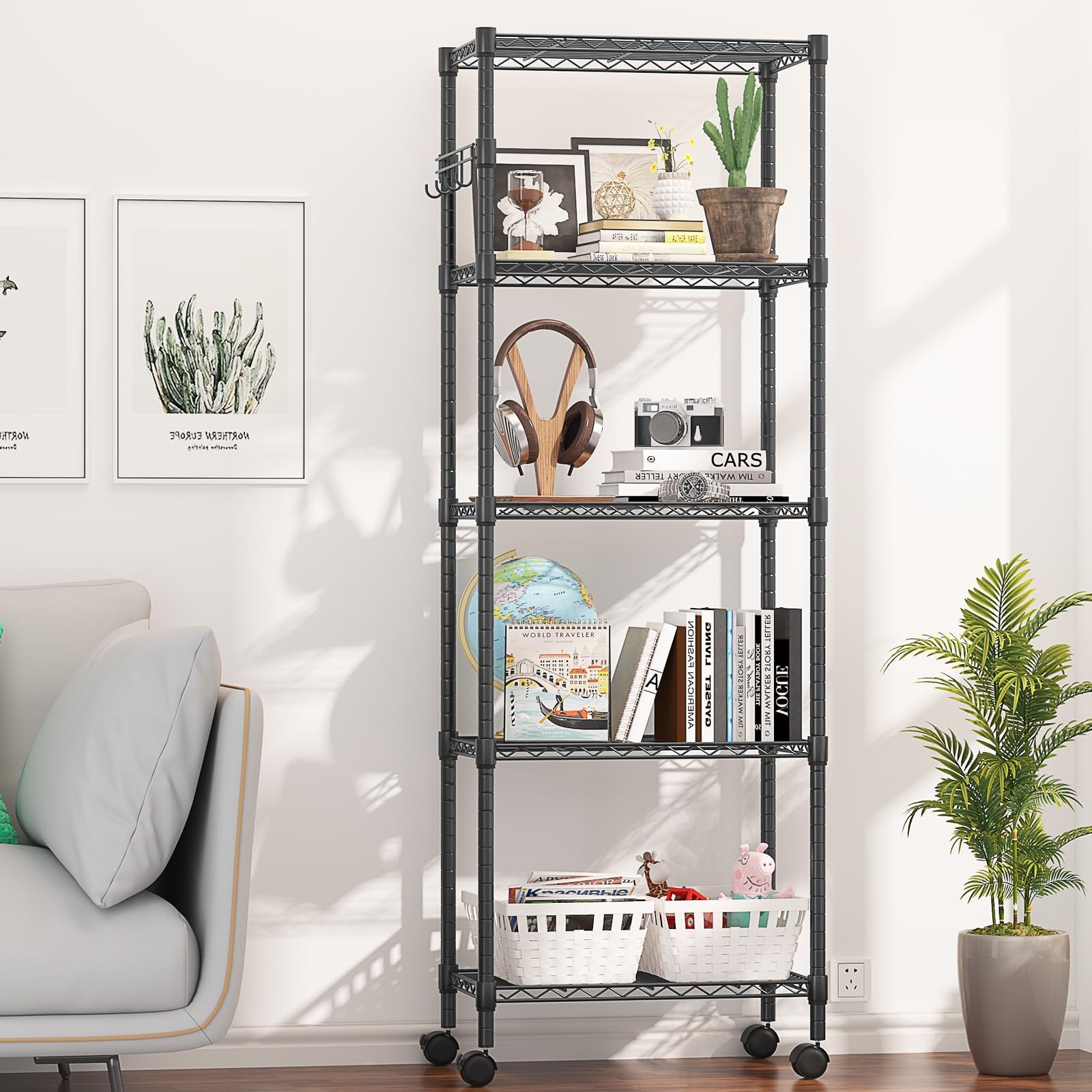 5 Tier Wire Shelving Unit on Wheels (5 Count)