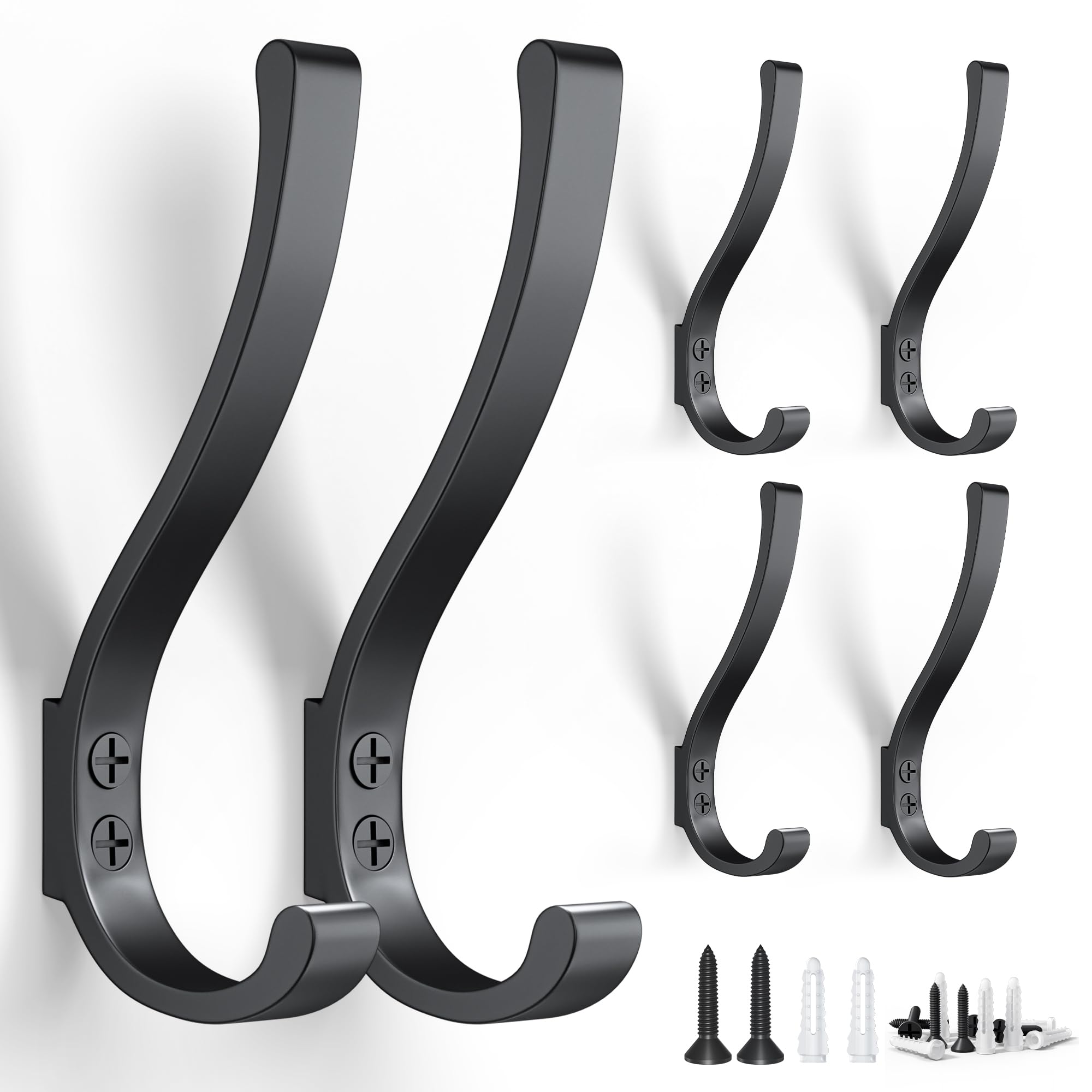 6 Pack Heavy Duty Coat Hooks for Wall Mount (20 Count)