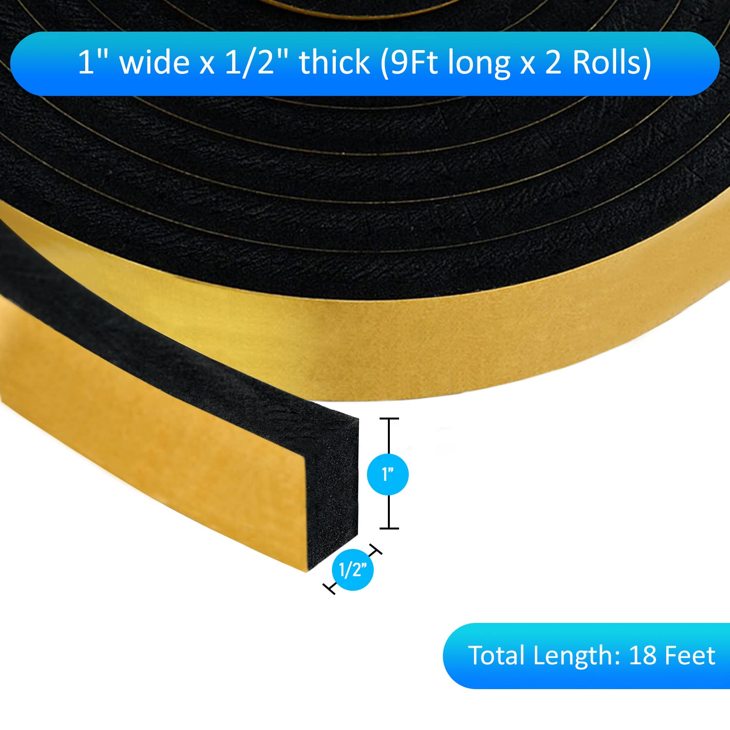 High Density Foam Weather Stripping Door Seal Strip Insulation Tape Roll for Insulating Door Frame (18 Foot)