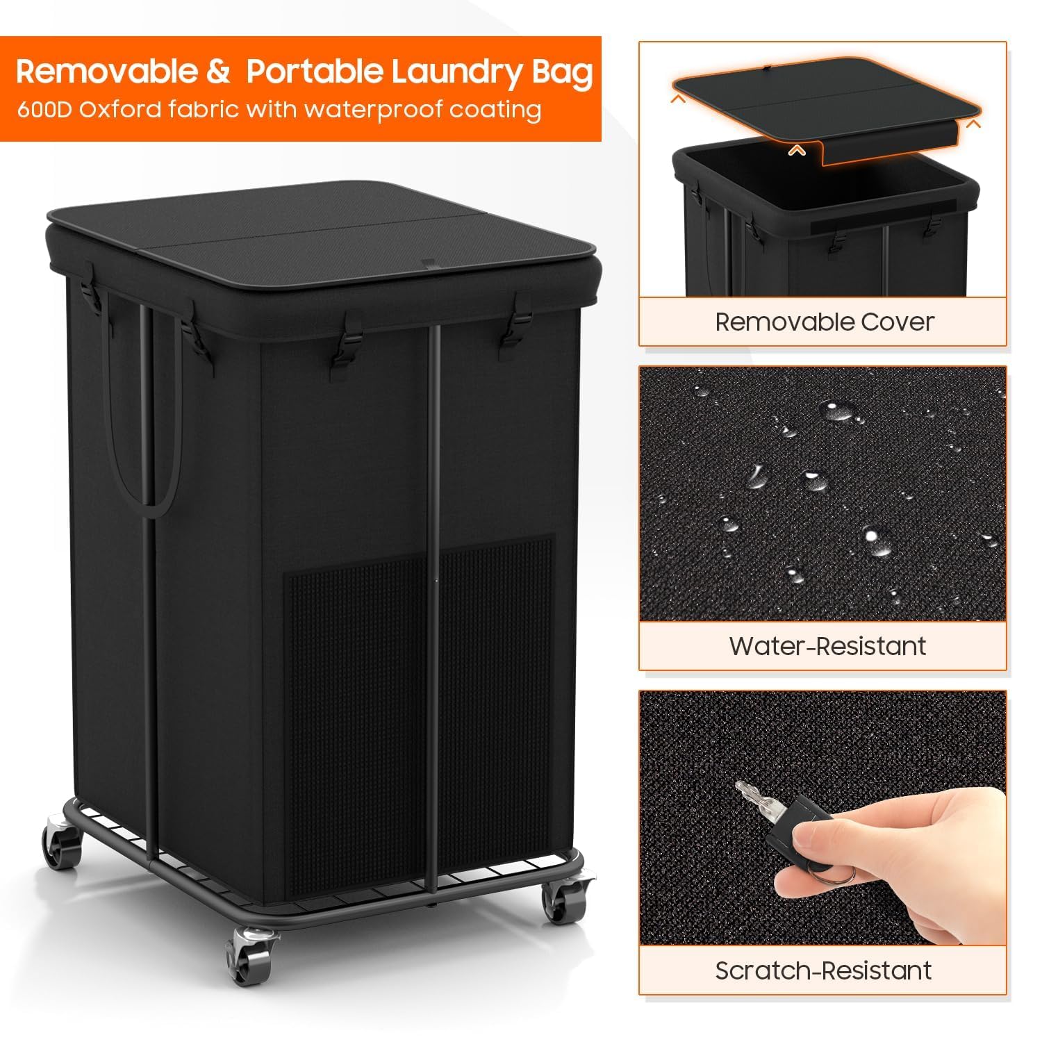 160L Laundry Hamper with Lid & Wheels