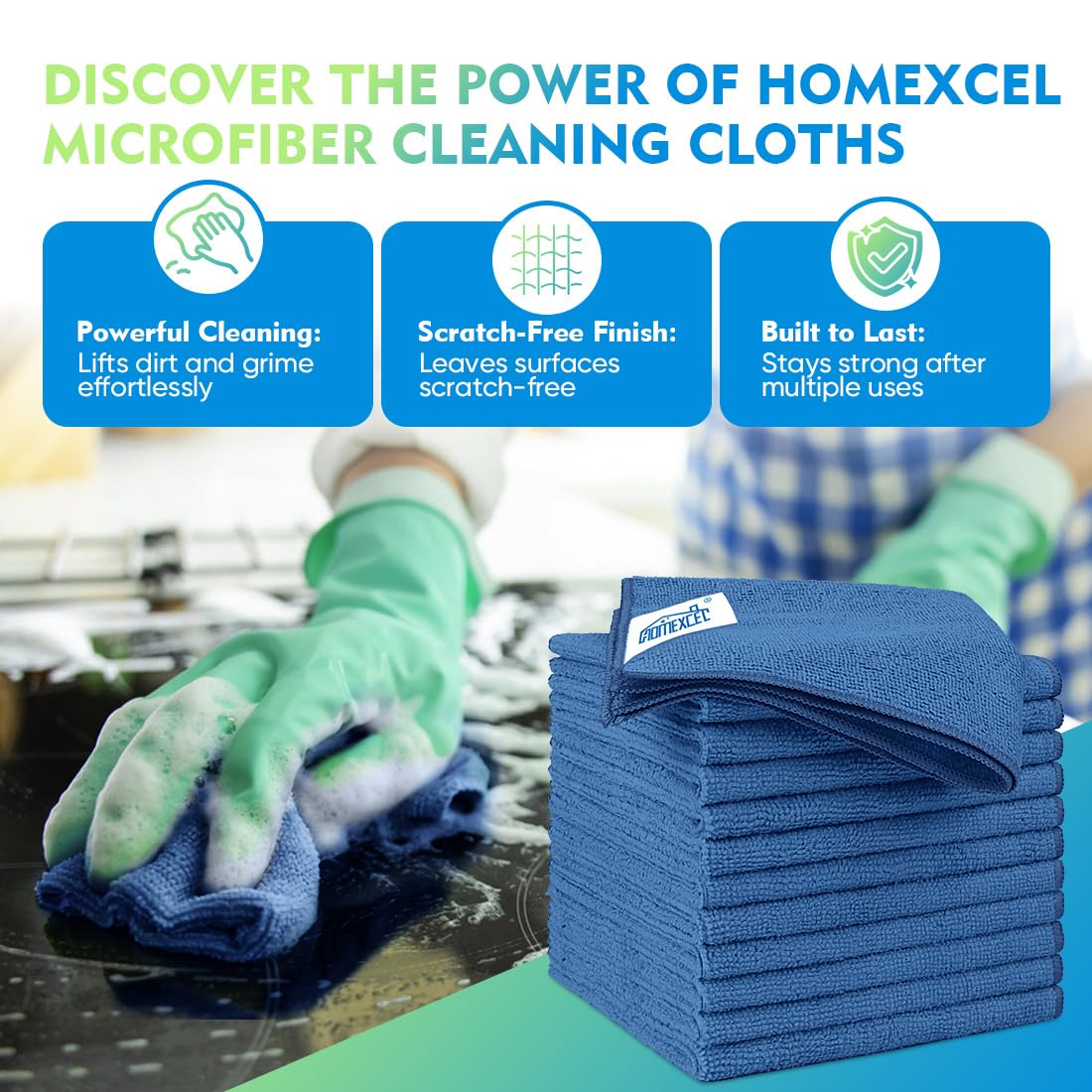 Lake Green Microfiber Cleaning Cloth 12 Pack 12.5 x 12.5 inch Microfiber Towels for Cars Ultra Absorbent Car Washing Cloth Lint Free Streak Free Cleaning Rags for Car (12 Count)