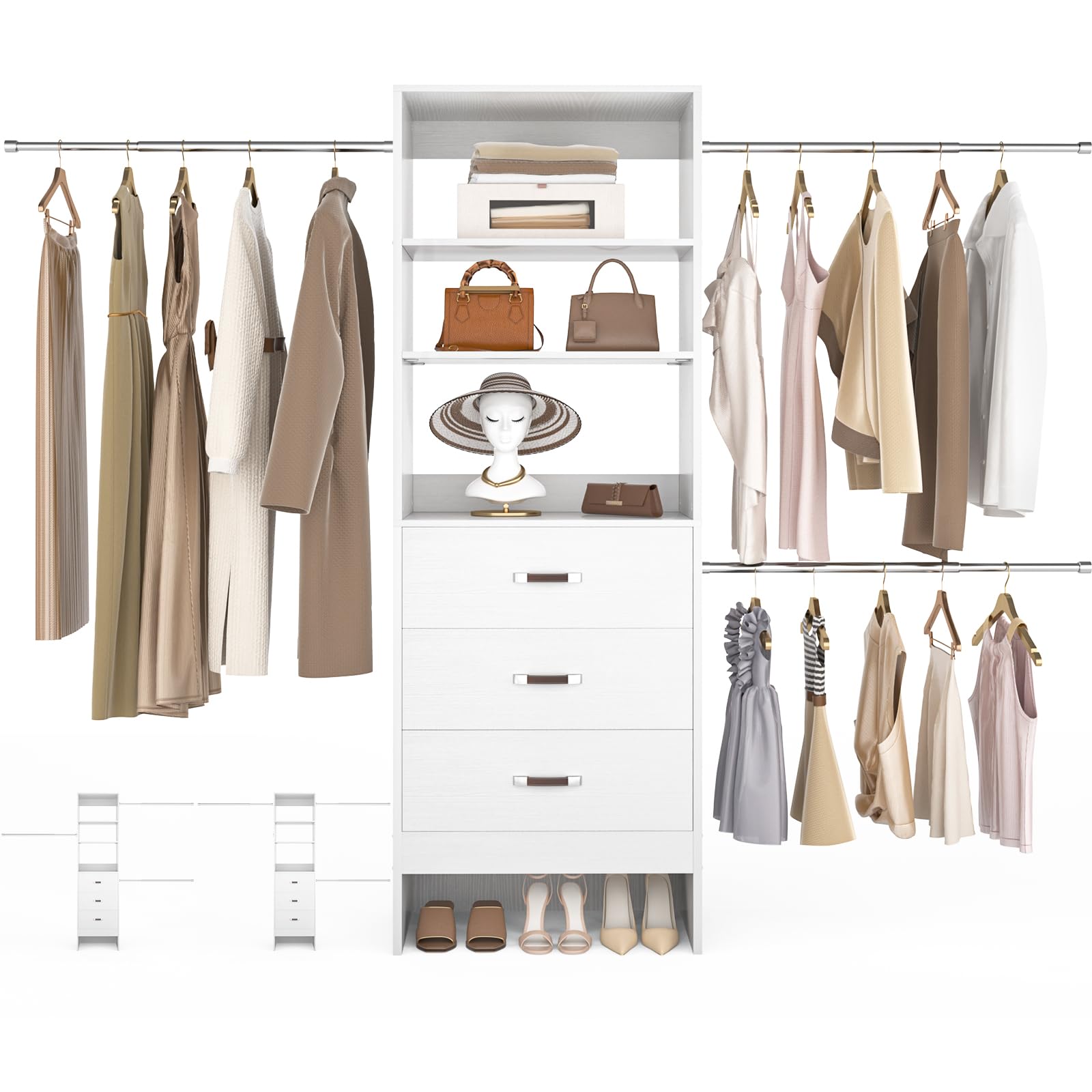 96'' Closet Organizer System with 3 Hanging Rods