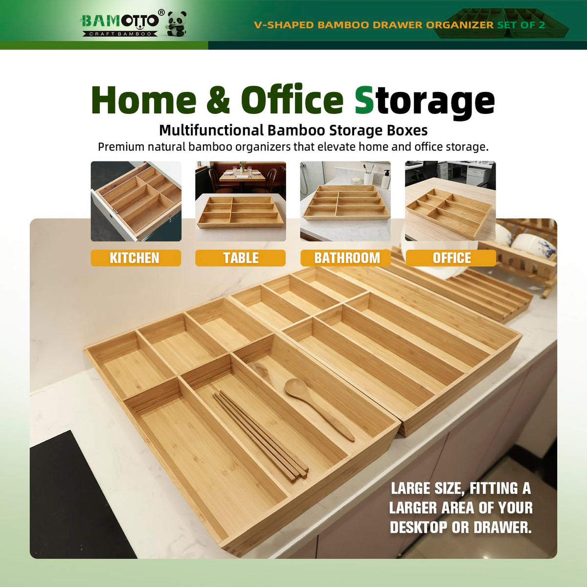 13 Slot V Shaped Bamboo Drawer Organizer Set of 2 (88 Ounce)