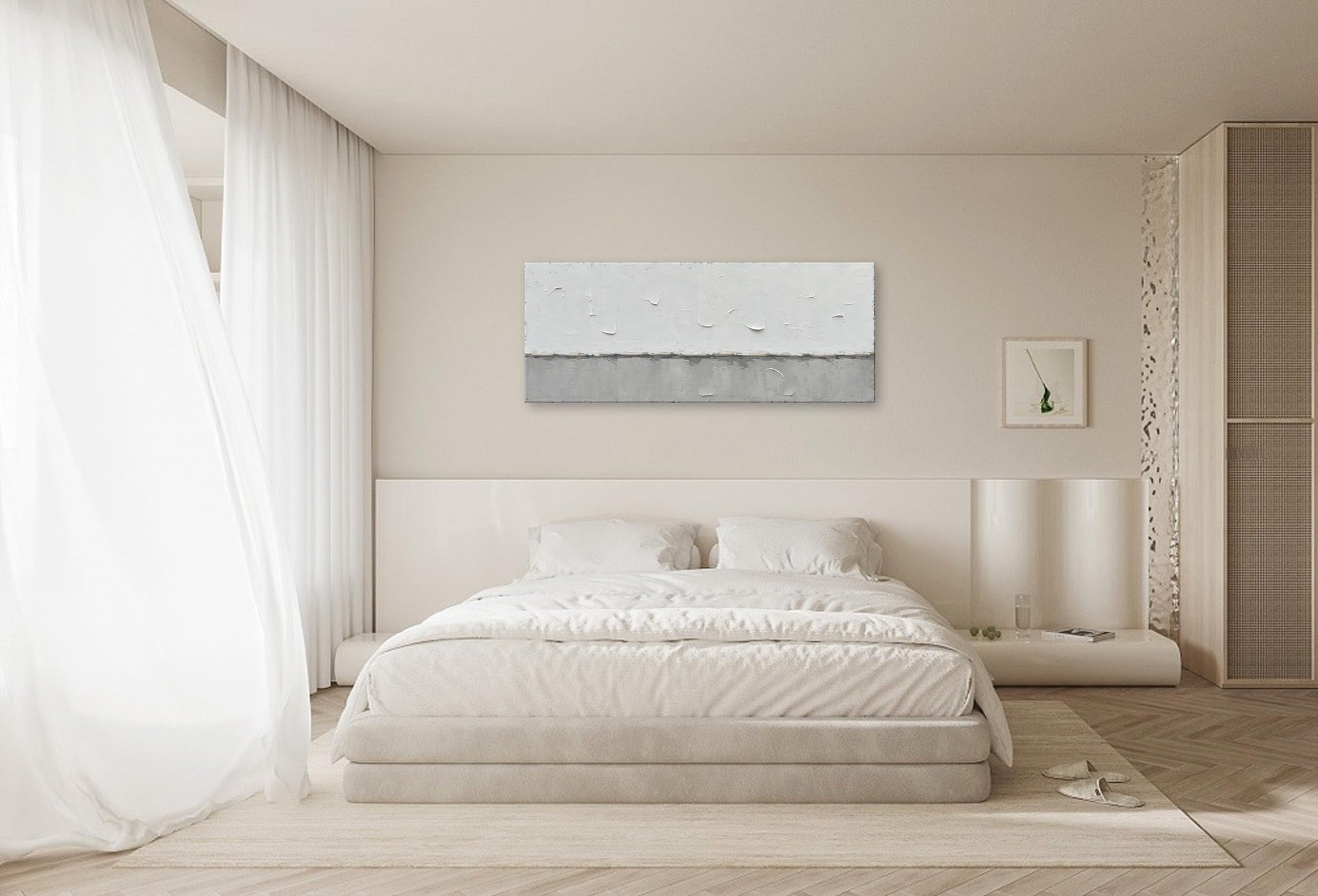 Art A large modern art painting in a minimalist grey and white style