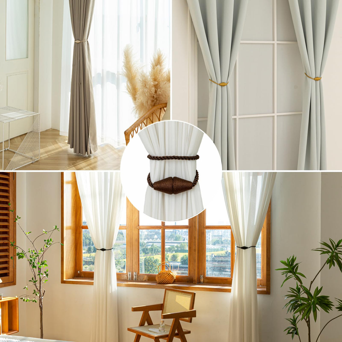 Magnetic Curtain Tiebacks 8 Pack Outdoor Rope Curtain Tie Backs Decorative Window Treatment Holdbacks for Home Decorative Curtain (8 Count)