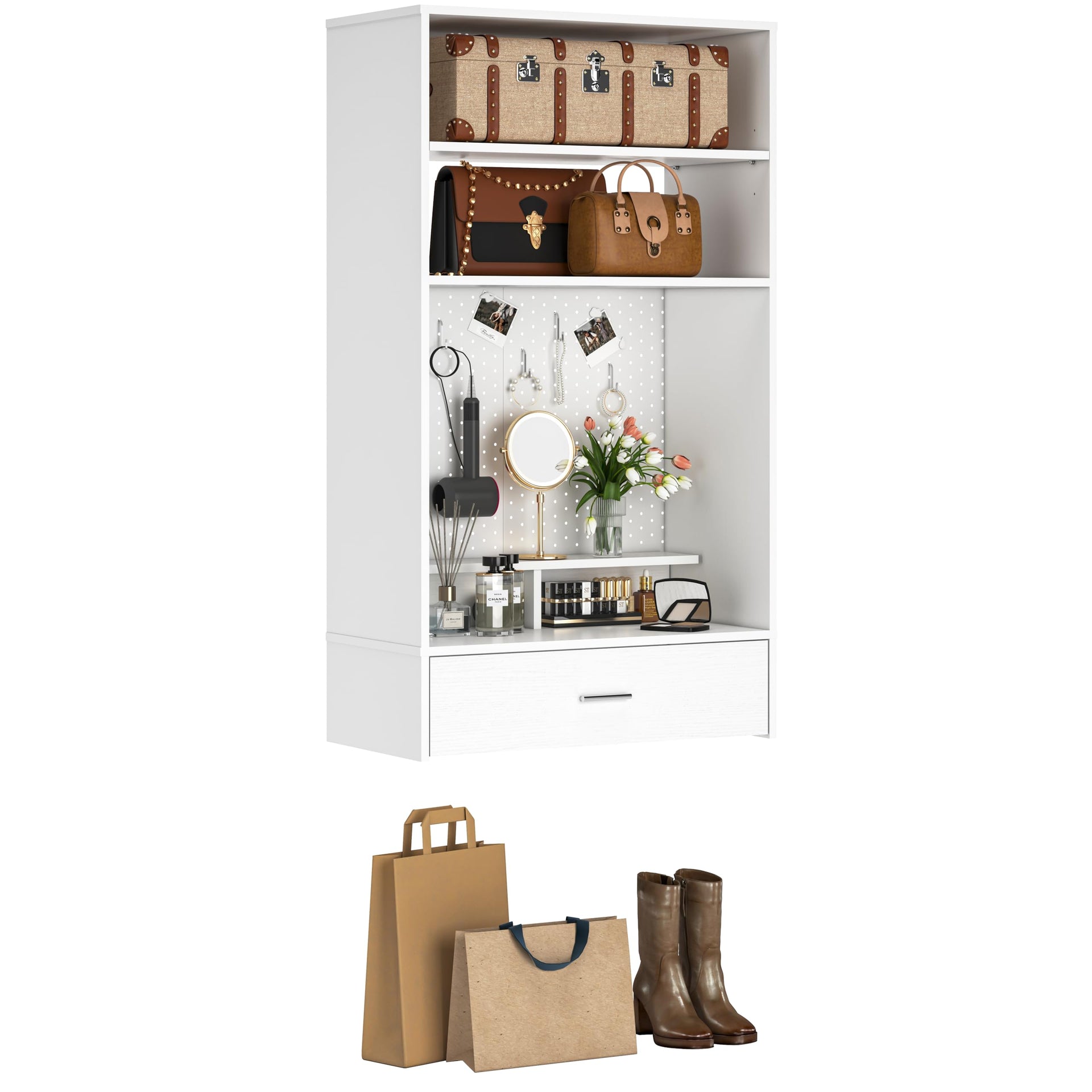 24 inch Closet System with Drawers and Magnetic Pegboard