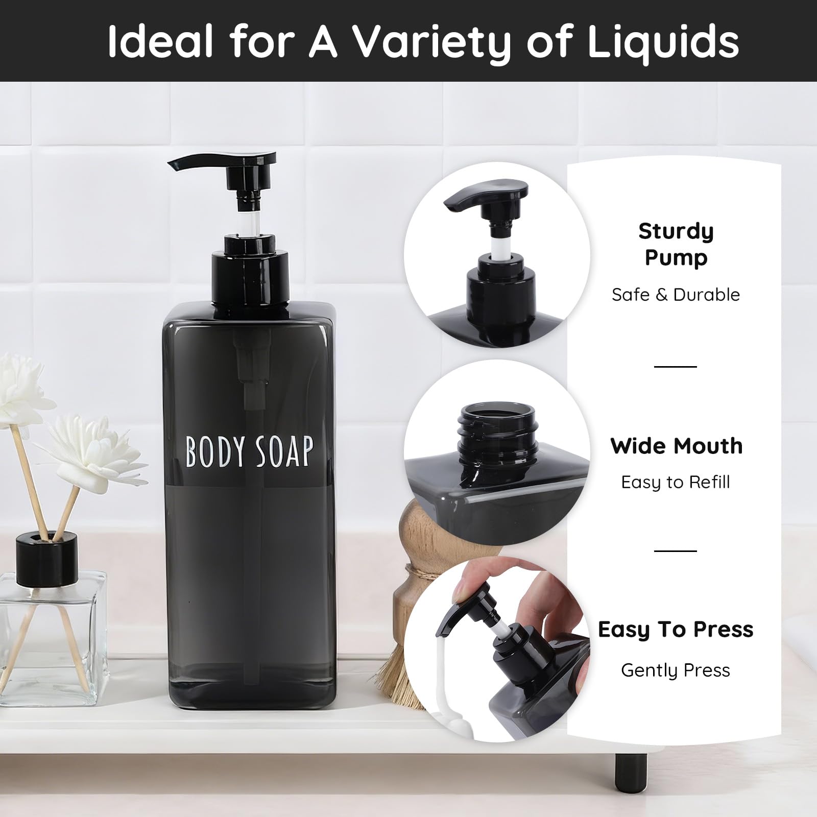 16.9oz Black Shampoo and Conditioner Dispenser (3 Count)