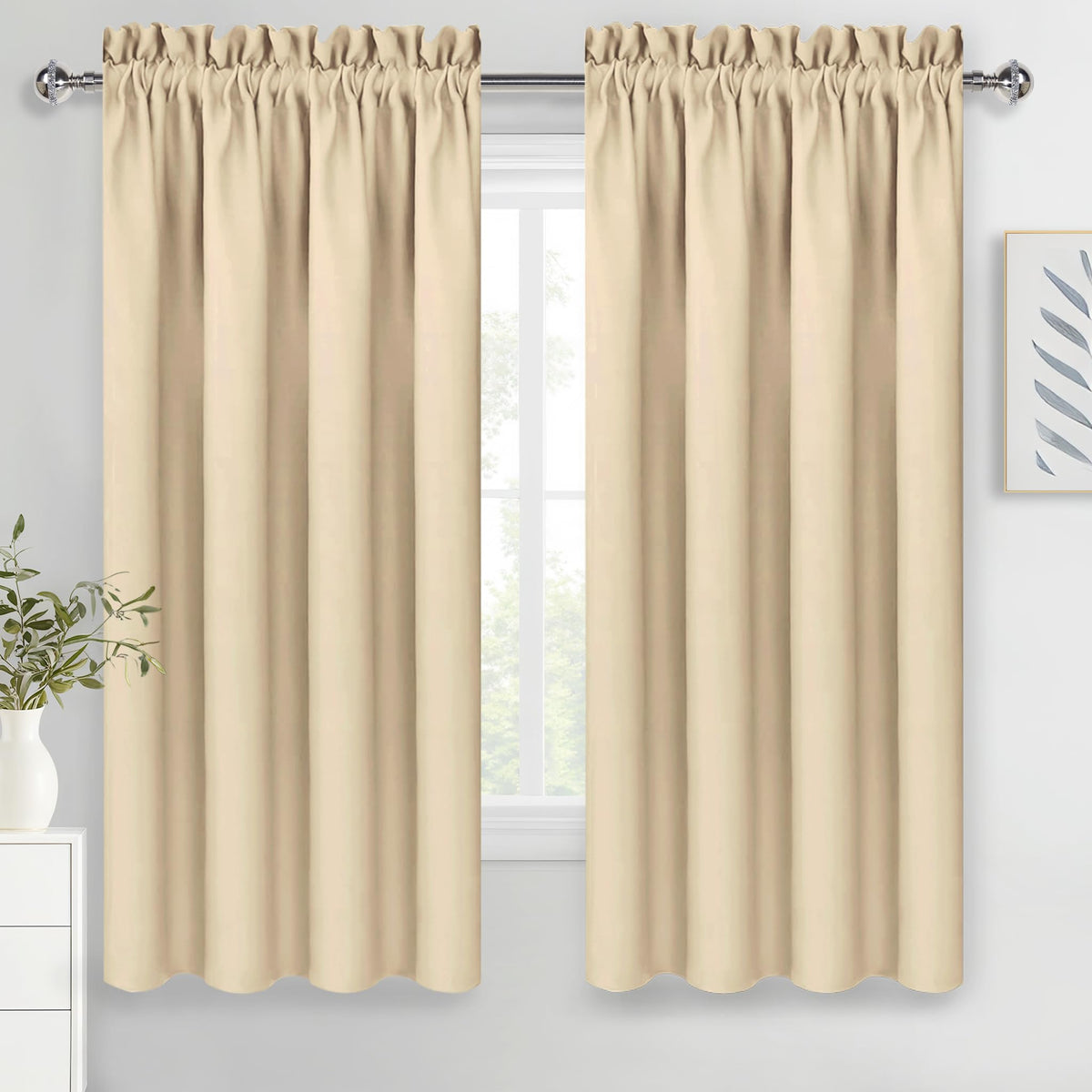 Blackout Curtains for Bedroom Living Room 52 x 63 Inch Long Beige (2 Count)