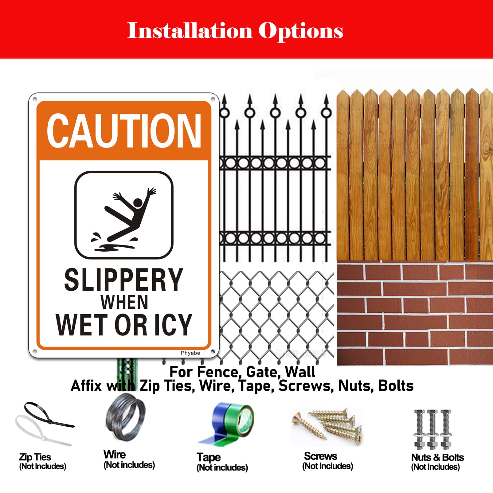 2 Pack Caution Slippery When Wet or Icy Sign (2 Count)