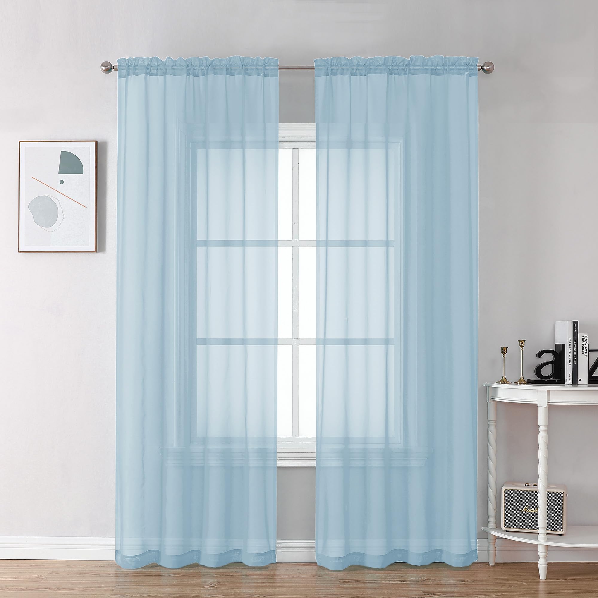 Sky Blue Sheer Curtains 78 Inches Long 2 Panels Set for Living Room (2 Count)