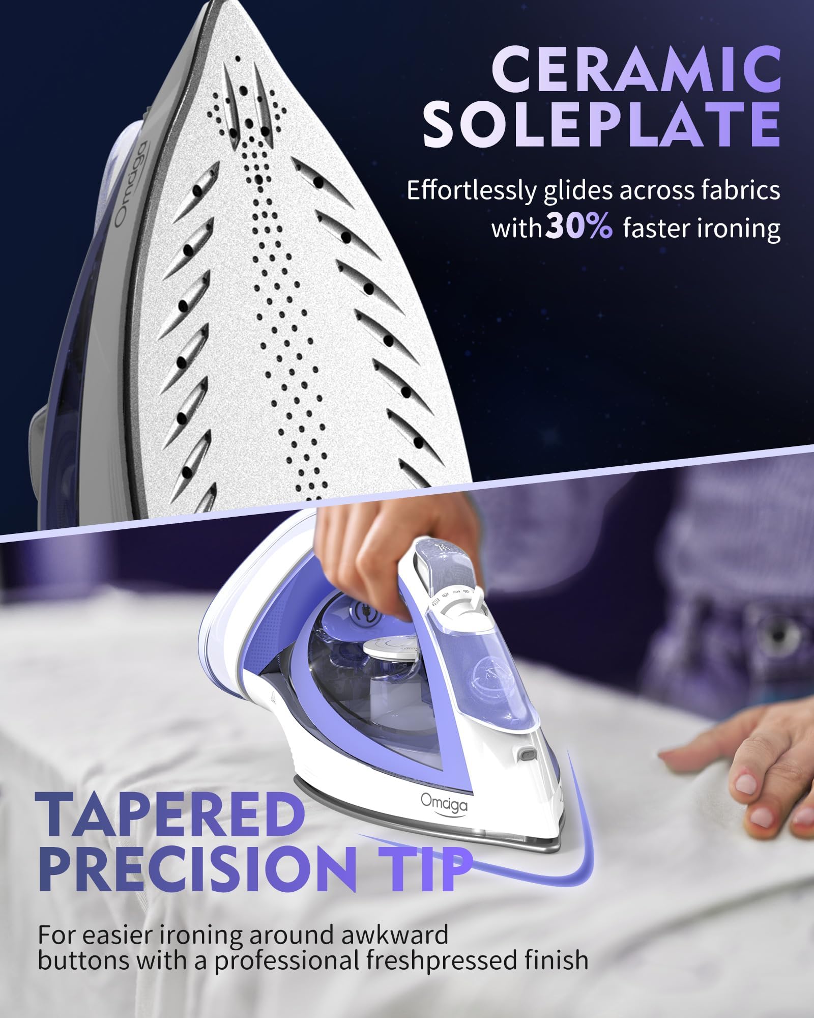 2-in-1 Cordless and Corded Steam Iron for Clothes, 1550W, Lavender