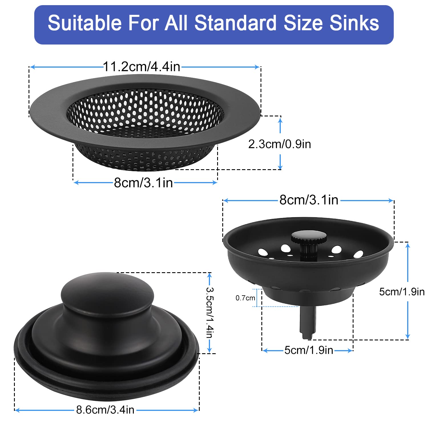 Kitchen Sink Drain Strainer 3 Pack Stainless Steel Sink Stopper (3 Count)